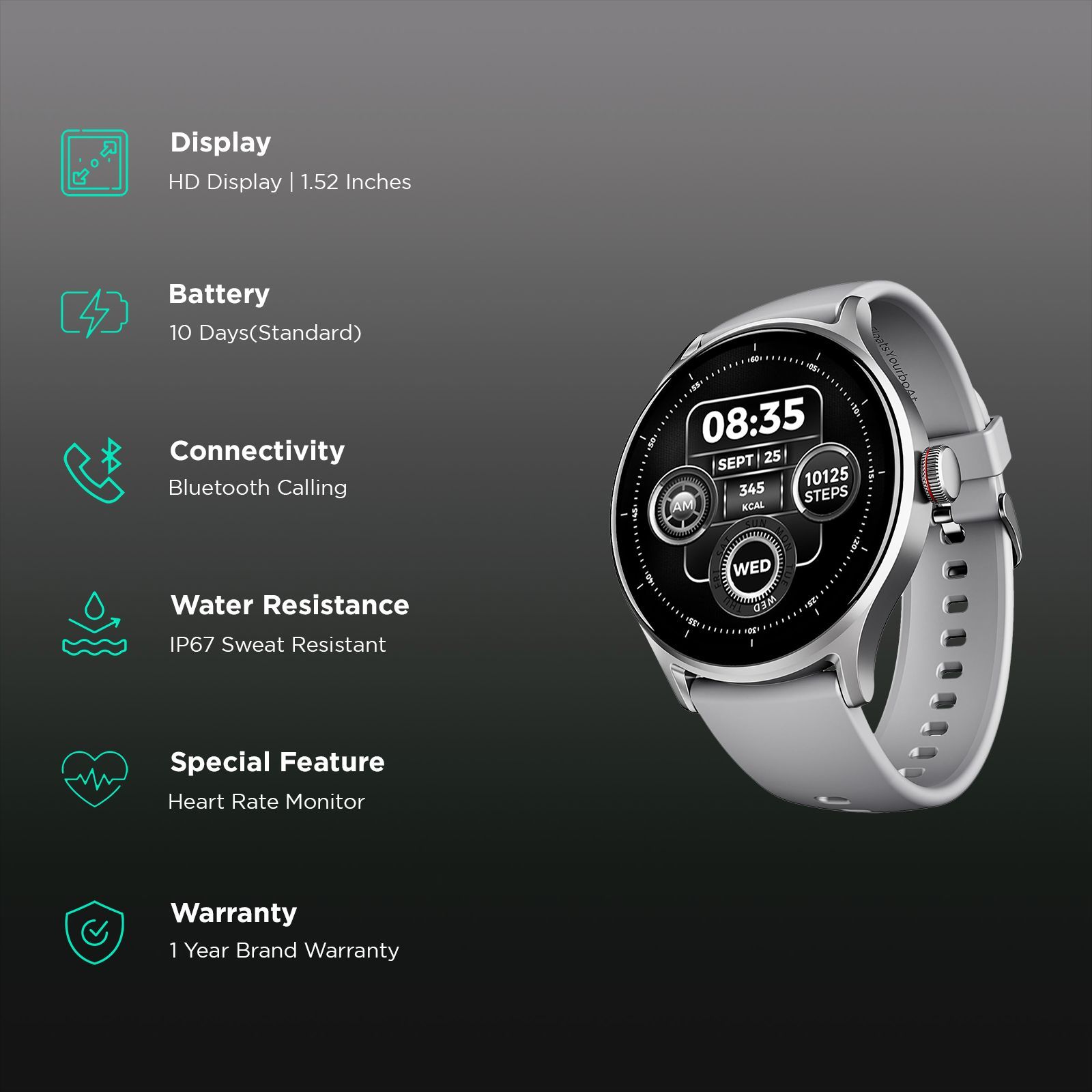 boAt Lunar Vista Smartwatch with Bluetooth Calling (38.6mm HD Display, IP68 Sweat Resistant, Cool Grey Strap)_2