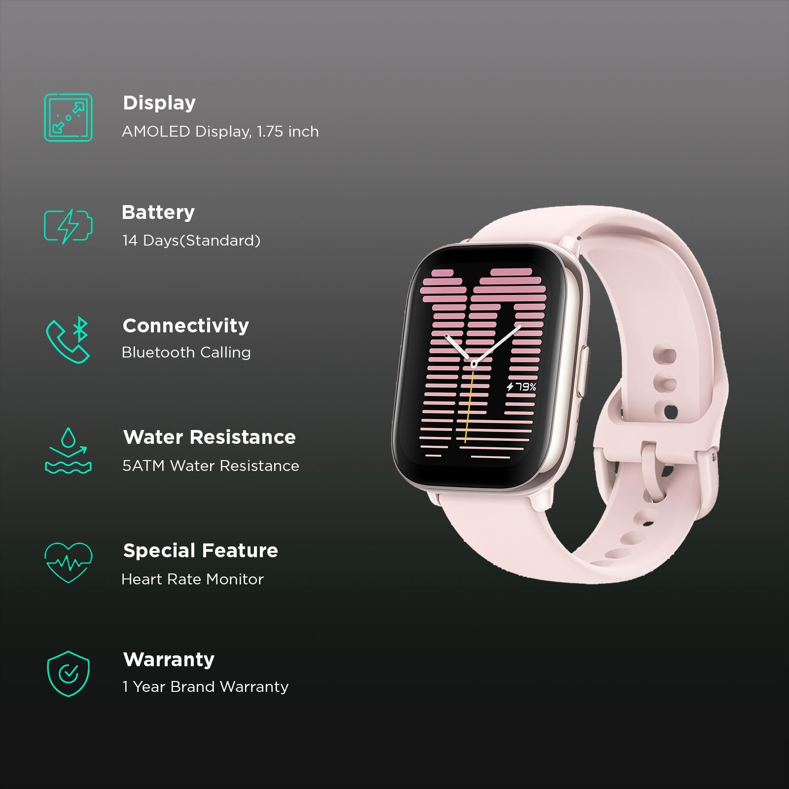 Amazfit Active Smartwatch with Bluetooth Calling (44mm AMOLED Display, 5ATM Water Resistant, Petal Pink Strap)_2