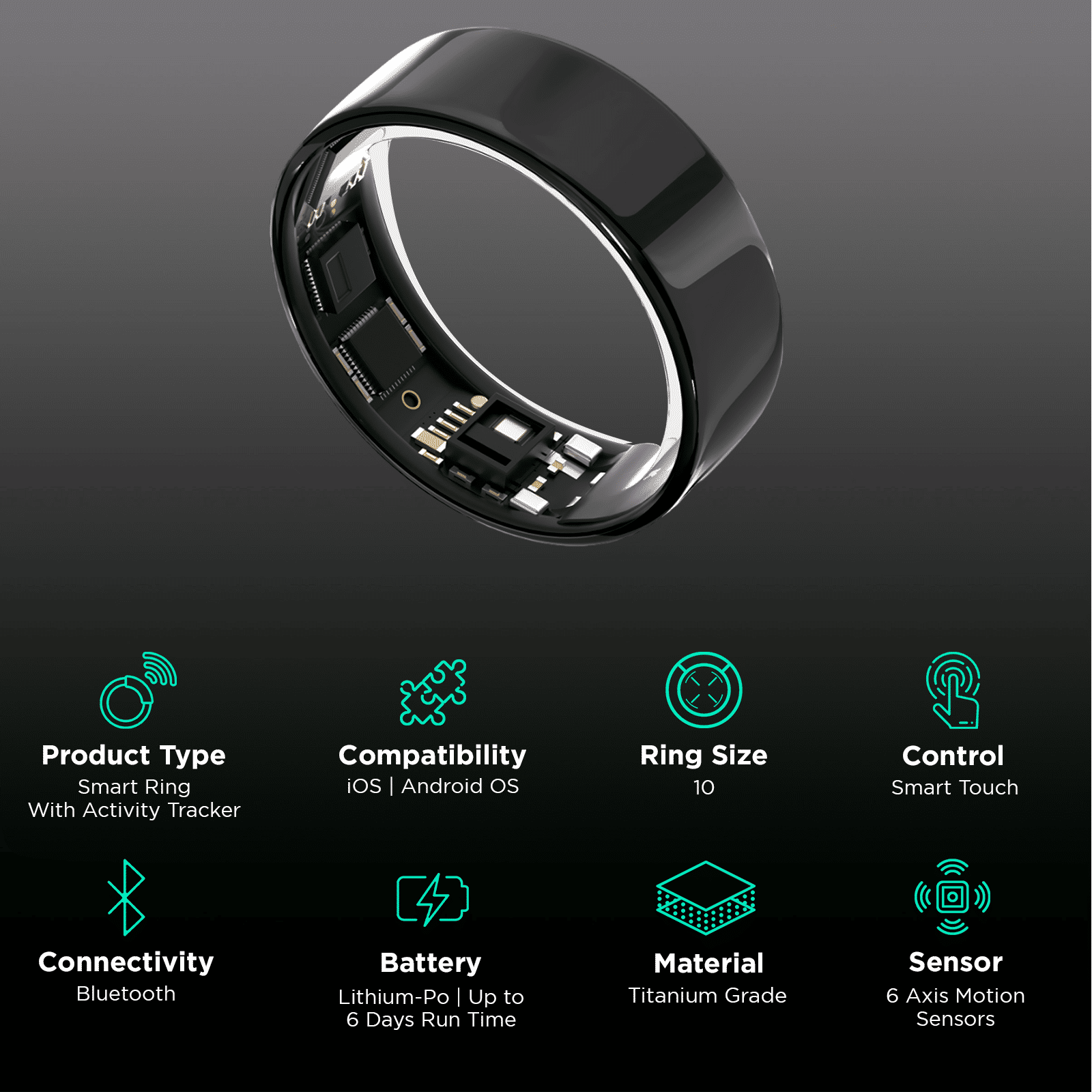 Ultrahuman Ring Air Smart Ring with Activity Tracker (Size 10, 6-Axis Motion Sensors, Aster Black)_2