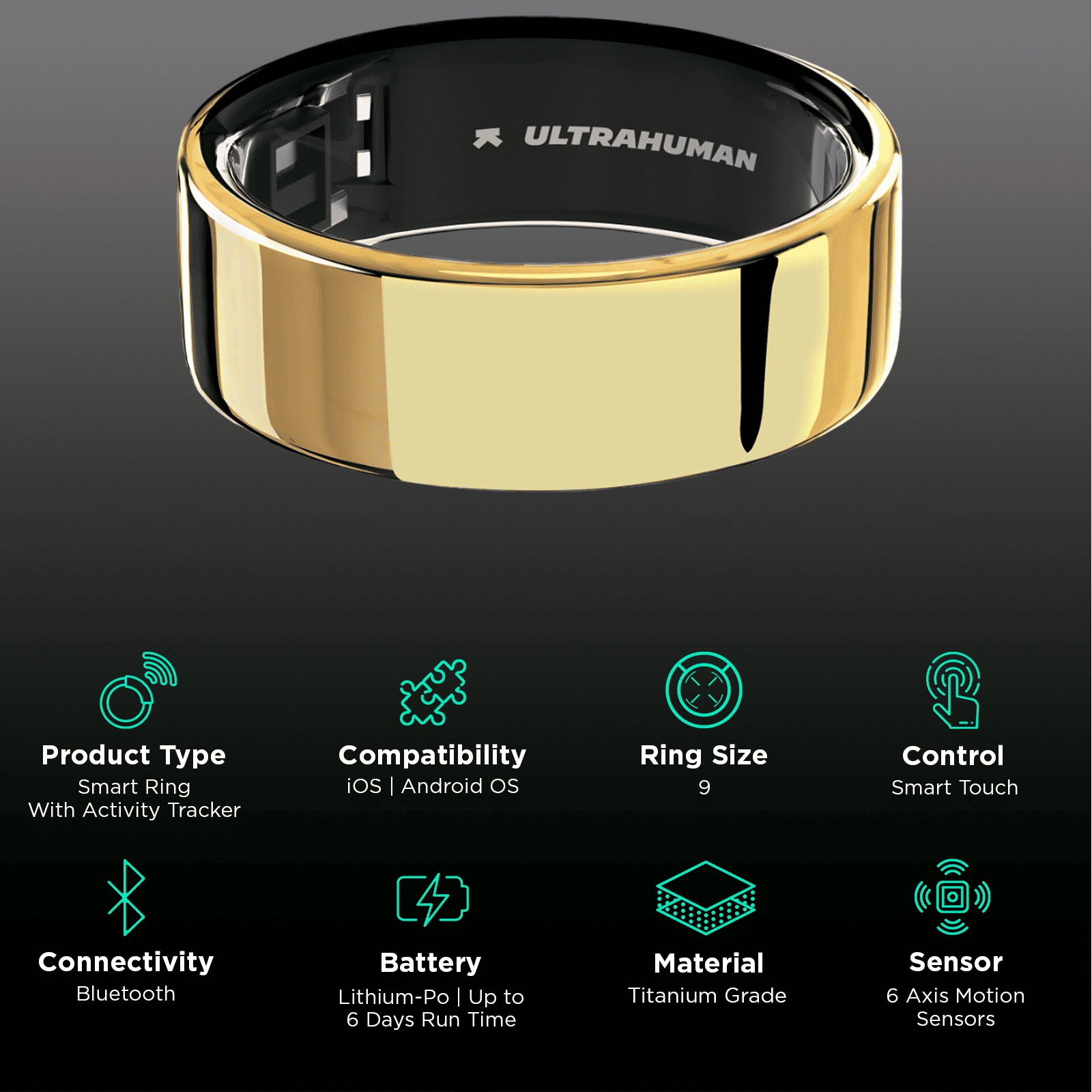 Ultrahuman Ring Air Smart Ring with Activity Tracker (Size 9, Upto 100 Meter Water Resistant, Bionic Gold)_2