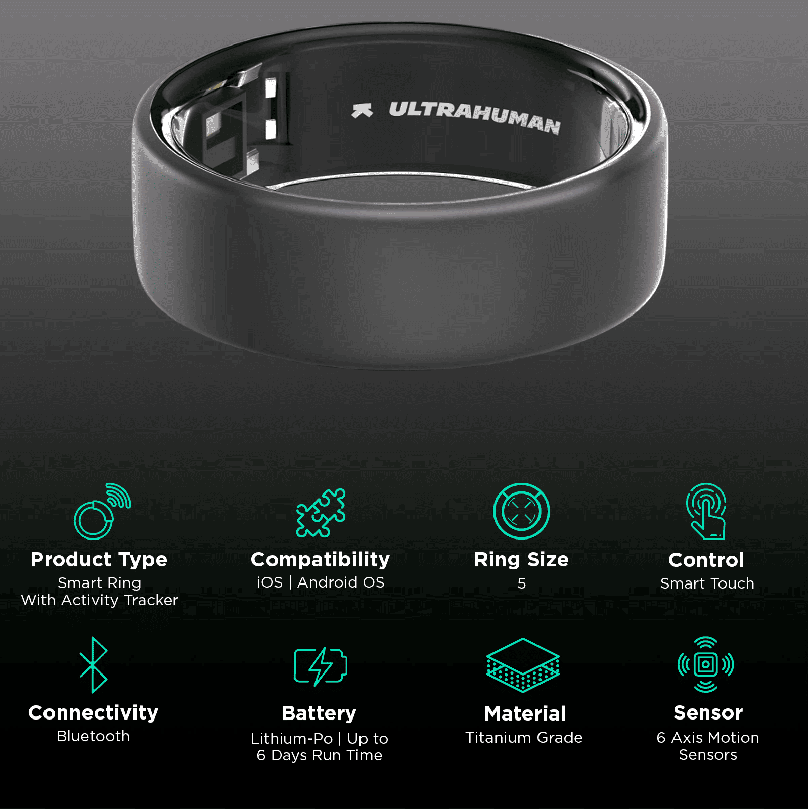 Ultrahuman Ring Air Smart Ring with Activity Tracker (Size 5, 6-Axis Motion Sensors, Matte Grey)_2