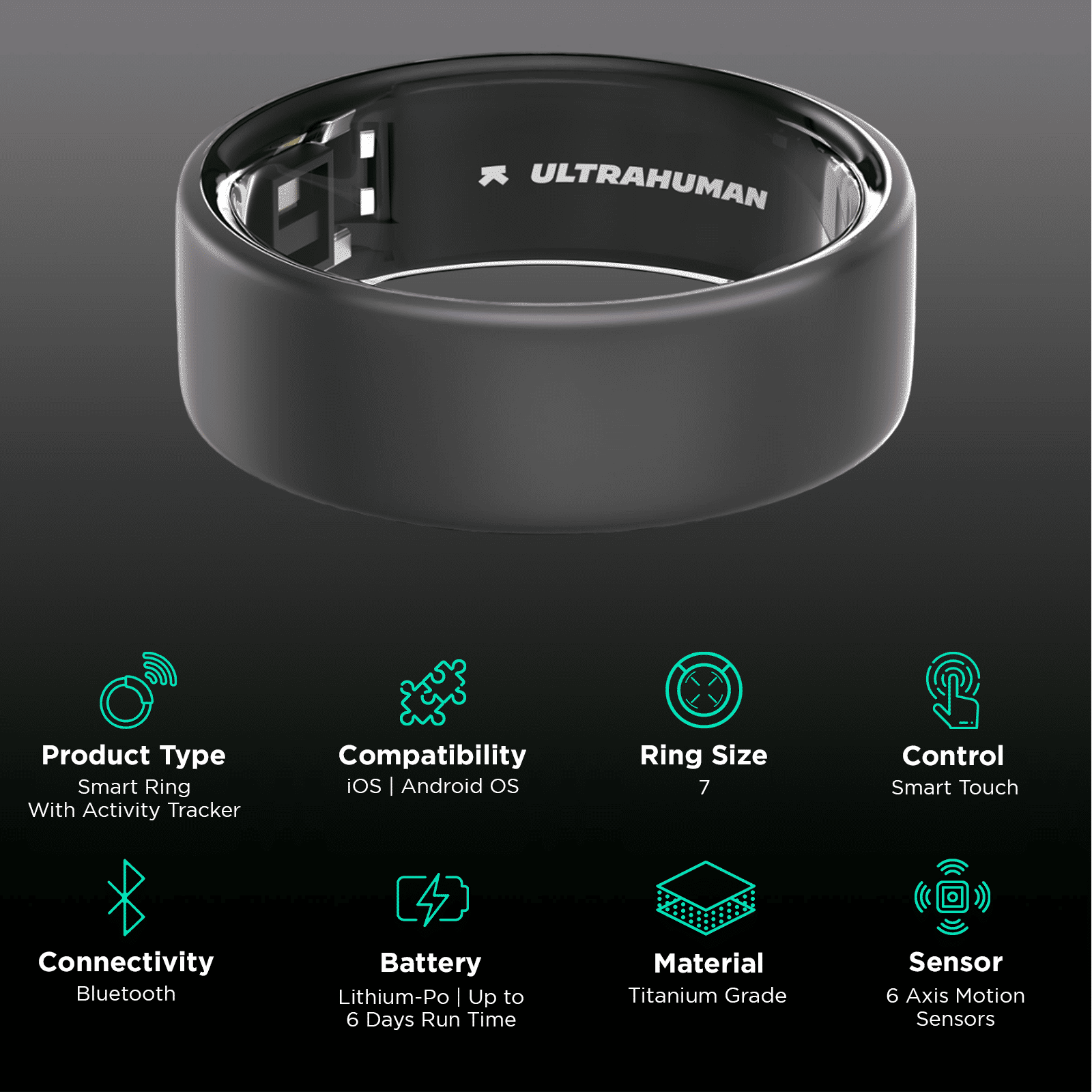 Ultrahuman Ring Air Smart Ring with Activity Tracker (Size 7, Upto 100 Meter Water Resistant, Matte Grey)_2