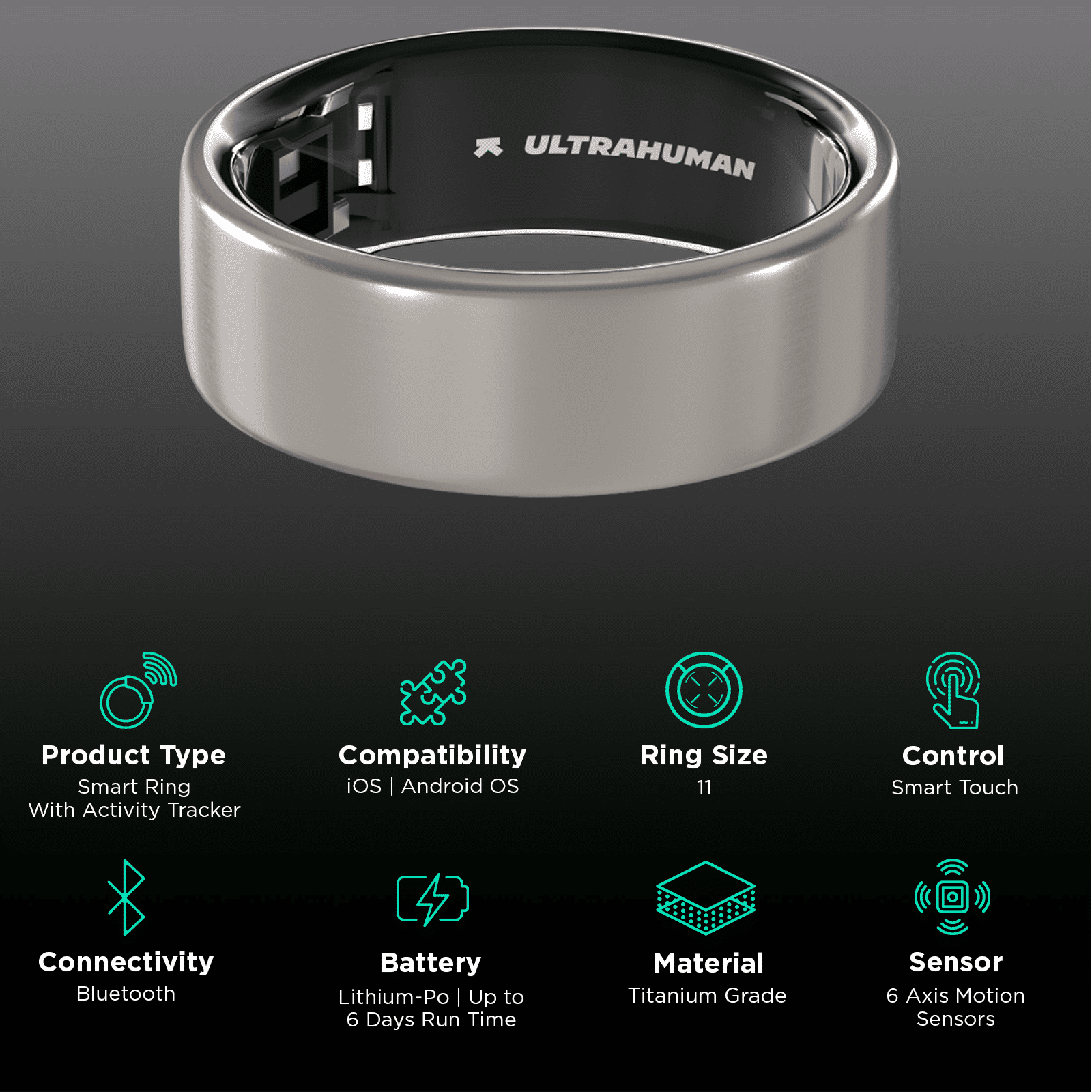 Ultrahuman Ring Air Smart Ring with Activity Tracker (Size 11, 6-Axis Motion Sensors, Raw Titanium)_2