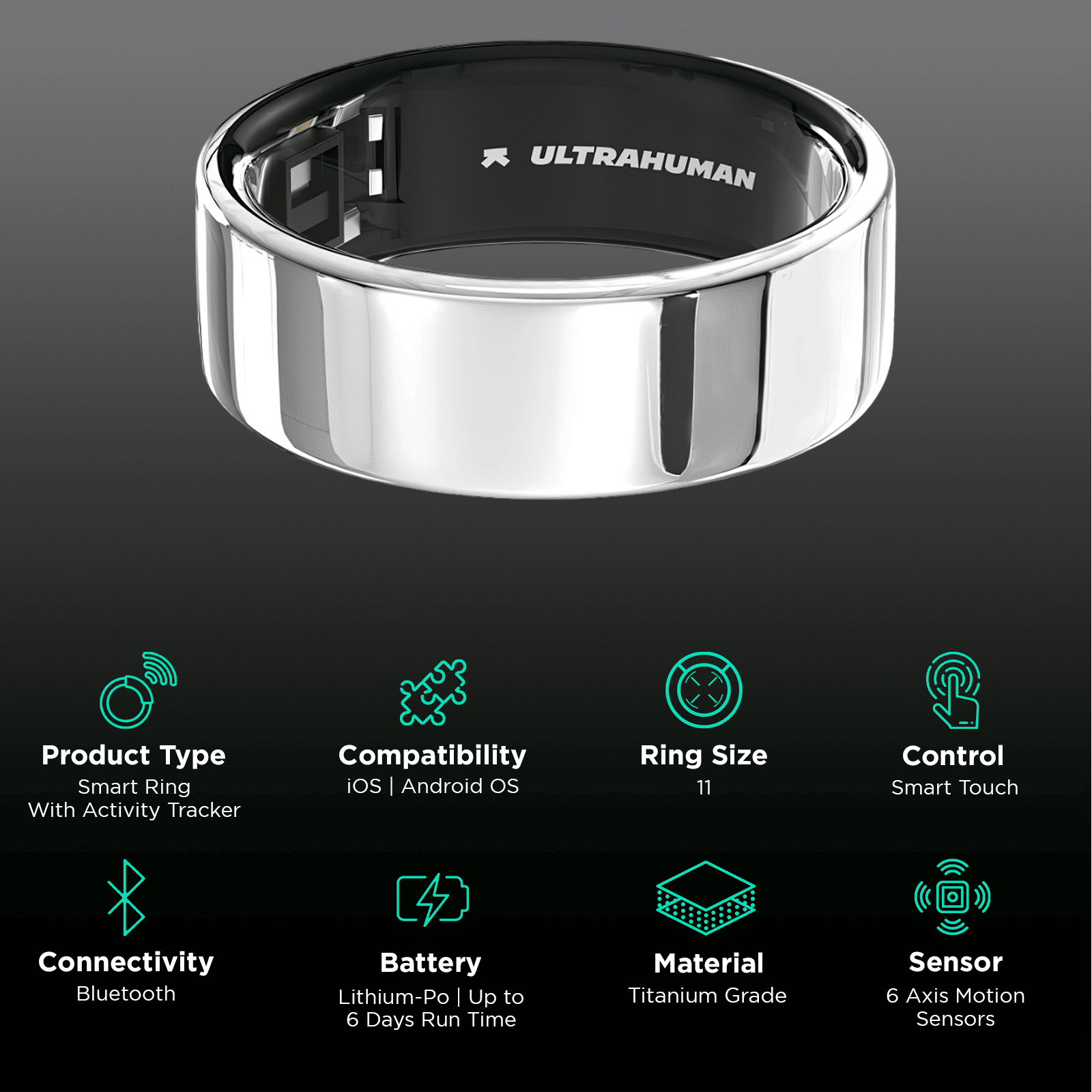 Ultrahuman Ring Air Smart Ring with Activity Tracker (Size 11, 6-Axis Motion Sensors, Space Silver)_2