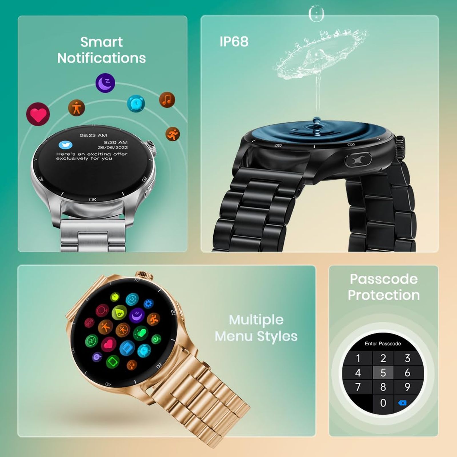 fastrack Dezire FX1 PRO Smartwatch with Bluetooth Calling (36.3mm AMOLED Display, IP68 Water Resistant, Carbon Black Strap)_3