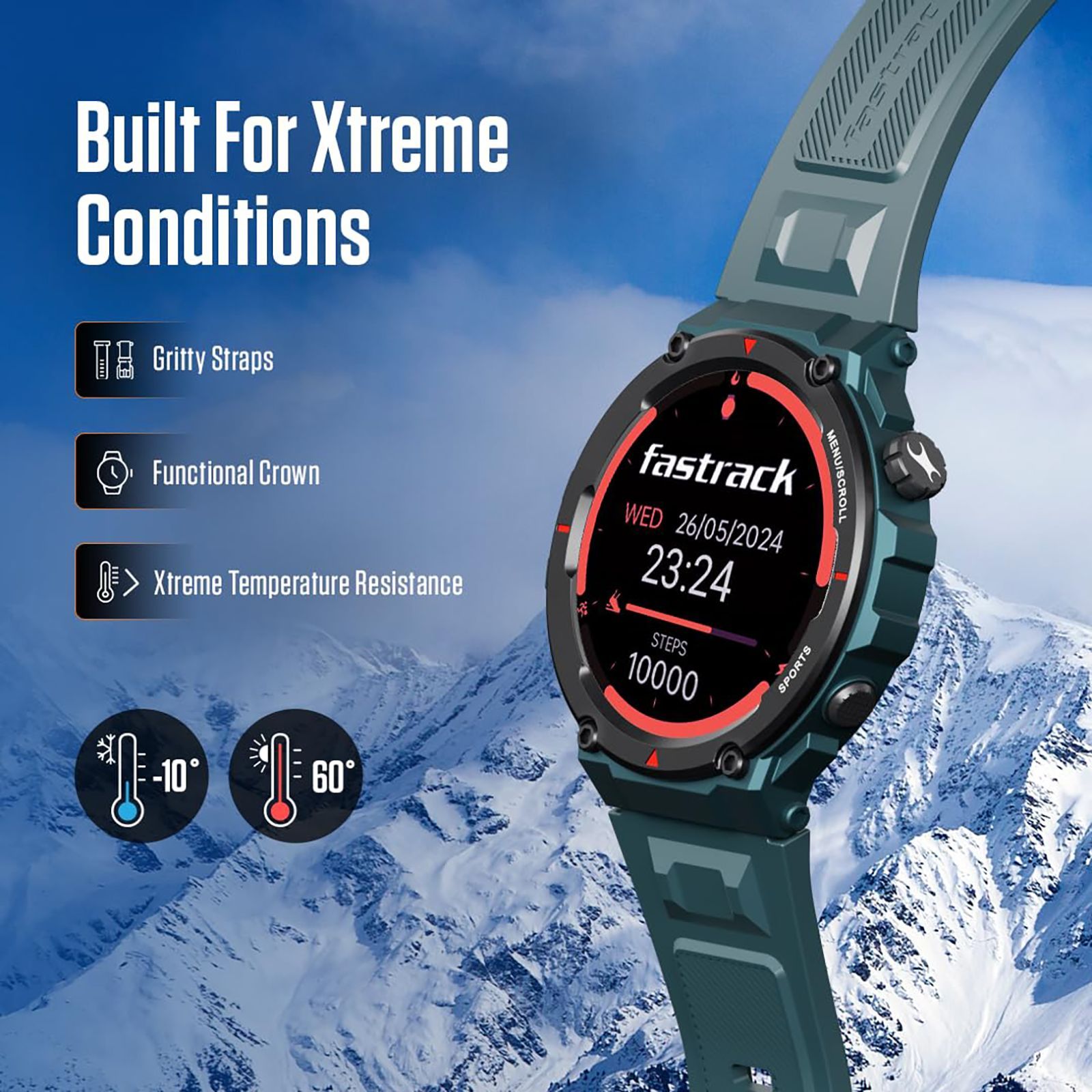 fastrack Xtreme Pro Smartwatch with Bluetooth Calling (36.3mm AMOLED Display, IP68 Water Resistant, Blue Strap)_6