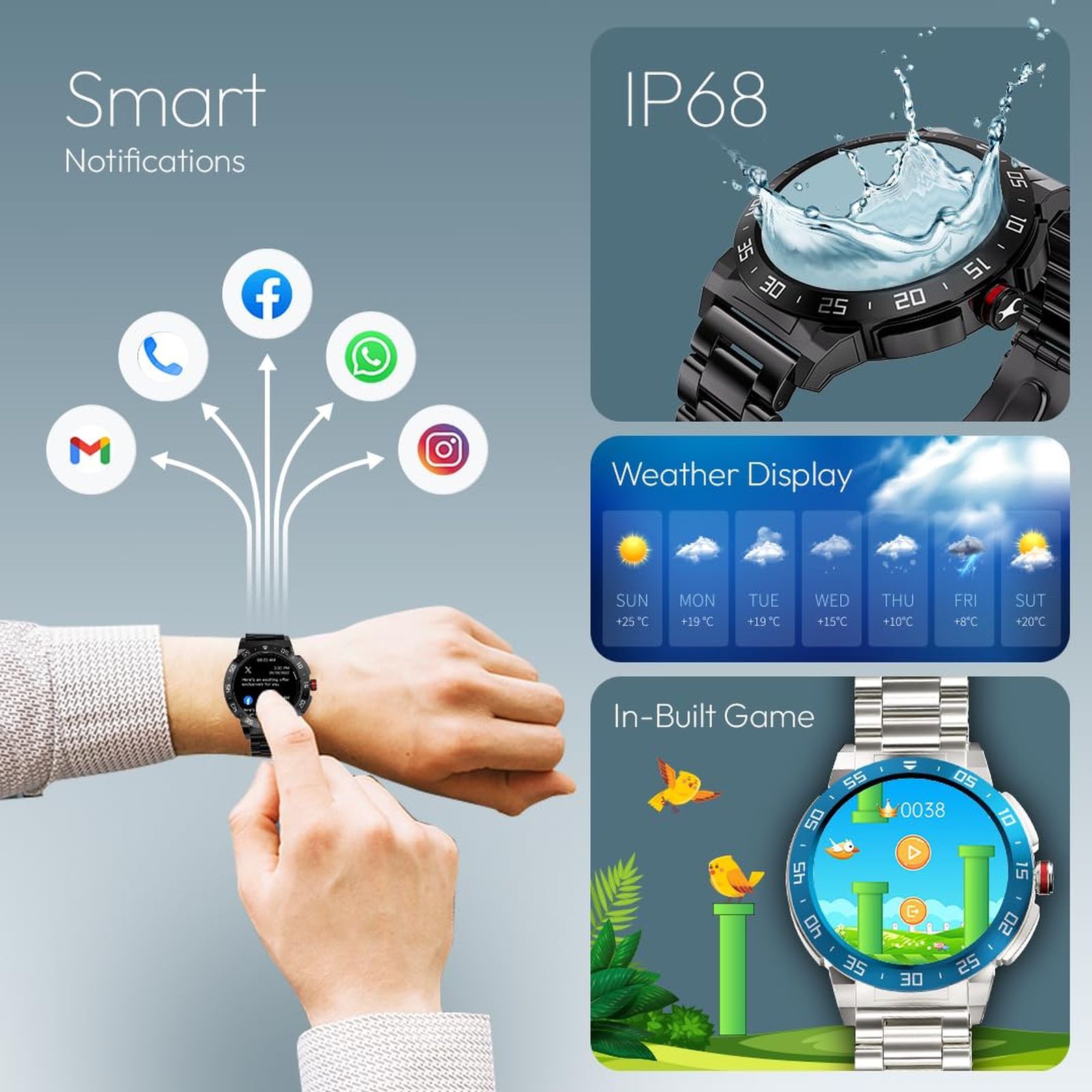 fastrack Magnus FX3 Smartwatch with Bluetooth Calling (37mm UltraVU Display, IP68 Water Resistant, Silver Metal Strap)_6