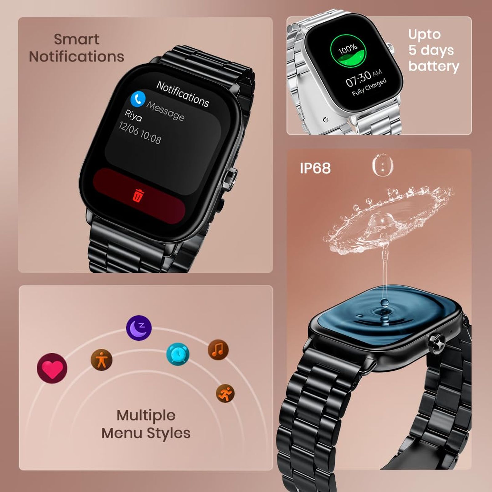 fastrack Radiant FX2 Smartwatch with Bluetooth Calling (51.8mm AMOLED Display, IP68 Water Resistant, Black Metal Strap)_9