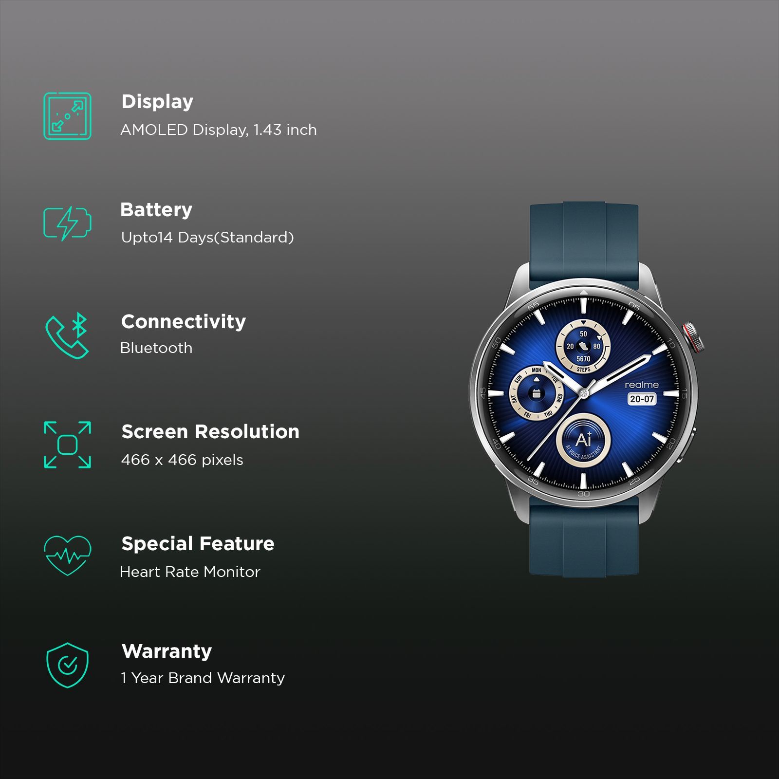 realme Watch S2 Smartwatch with Bluetooth Calling (36.3mm AMOLED Display, IP68 Water and Dust Resistant, Ocean Silver Strap)_2