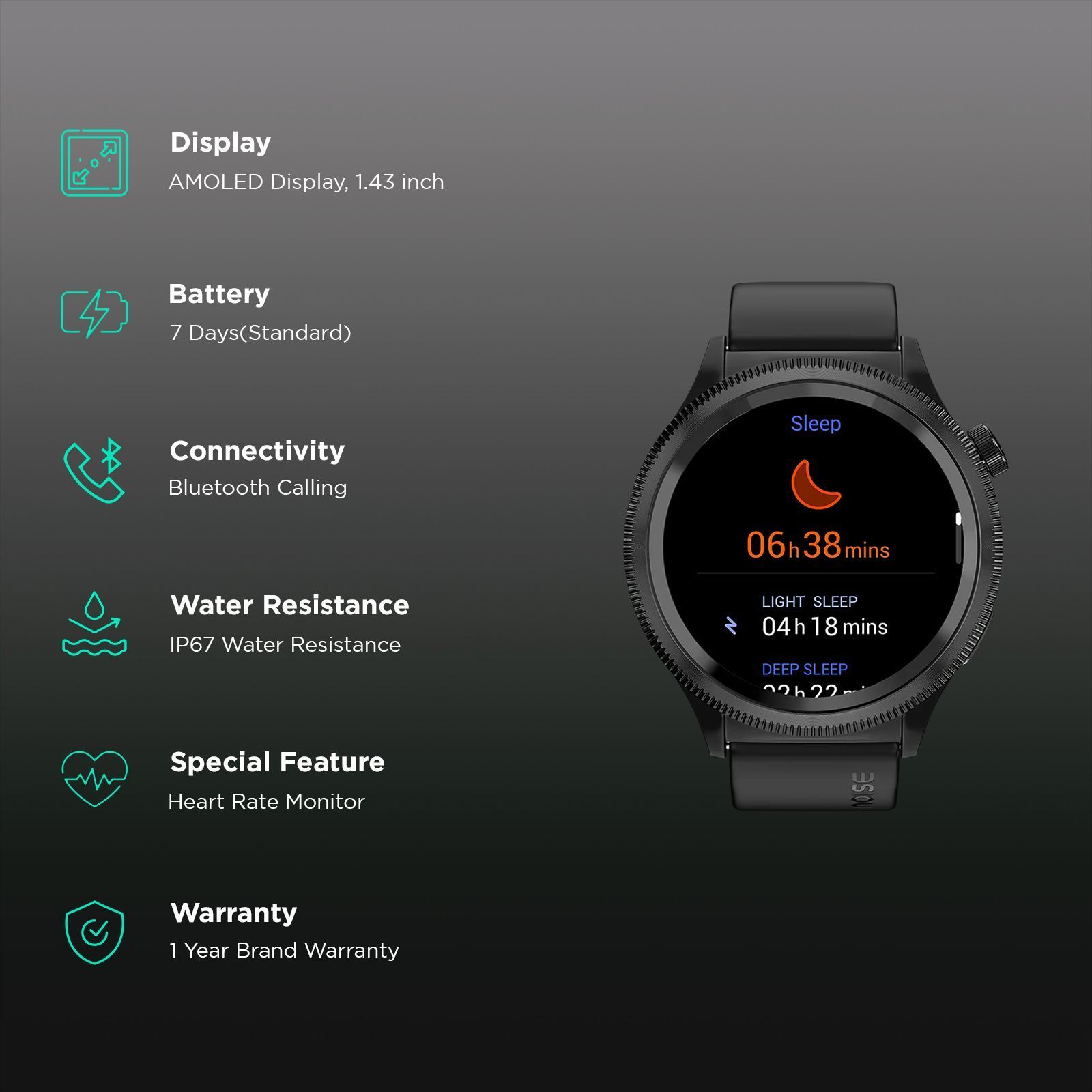 noise NoiseFit Halo 2 Smartwatch with Bluetooth Calling (36.3mm AMOLED Display, IP67 Water Resistant, Jet Black Strap)_2