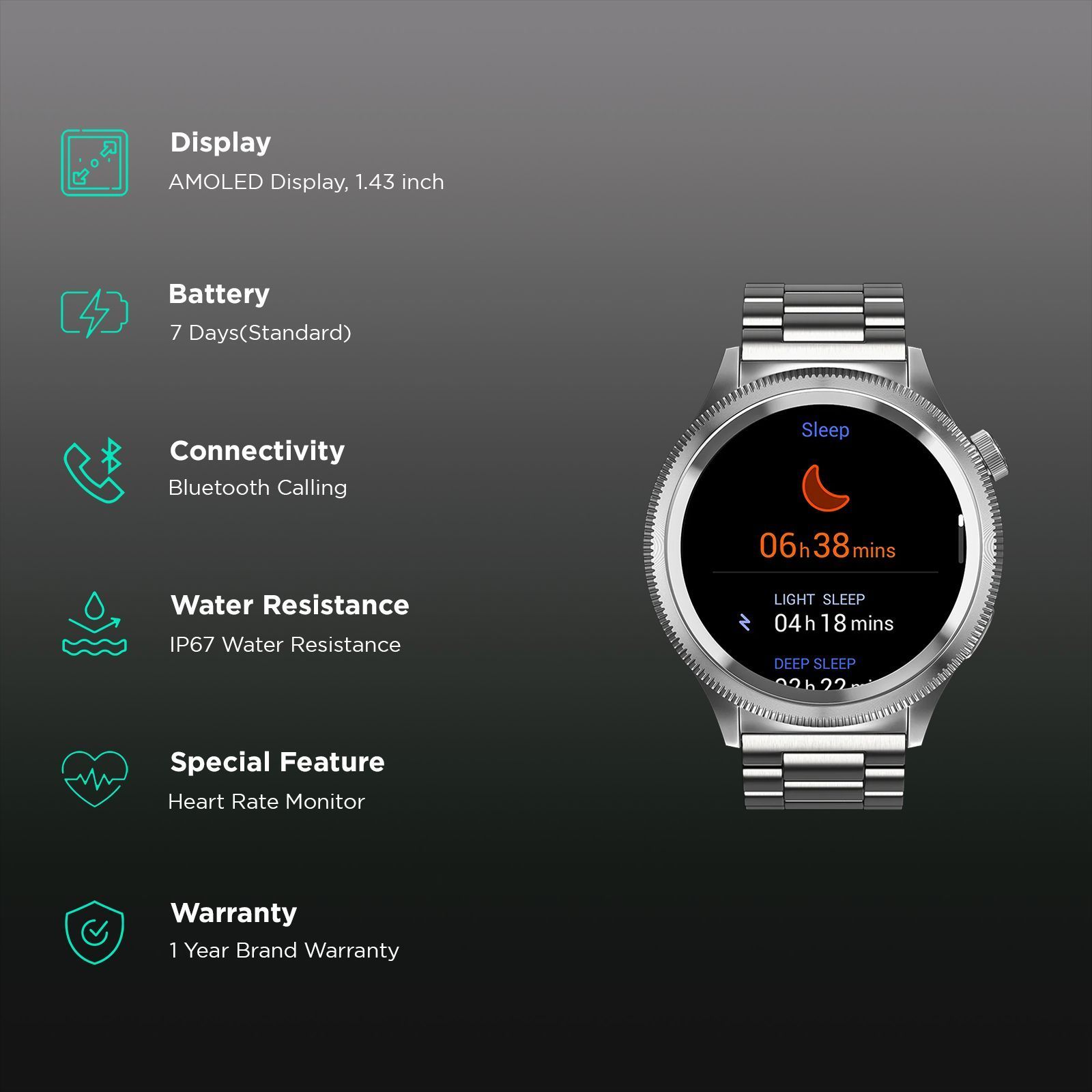 noise NoiseFit Halo 2 Smartwatch with Bluetooth Calling (36.3mm AMOLED Display, IP67 Water Resistant, Elite Silver Strap)_2