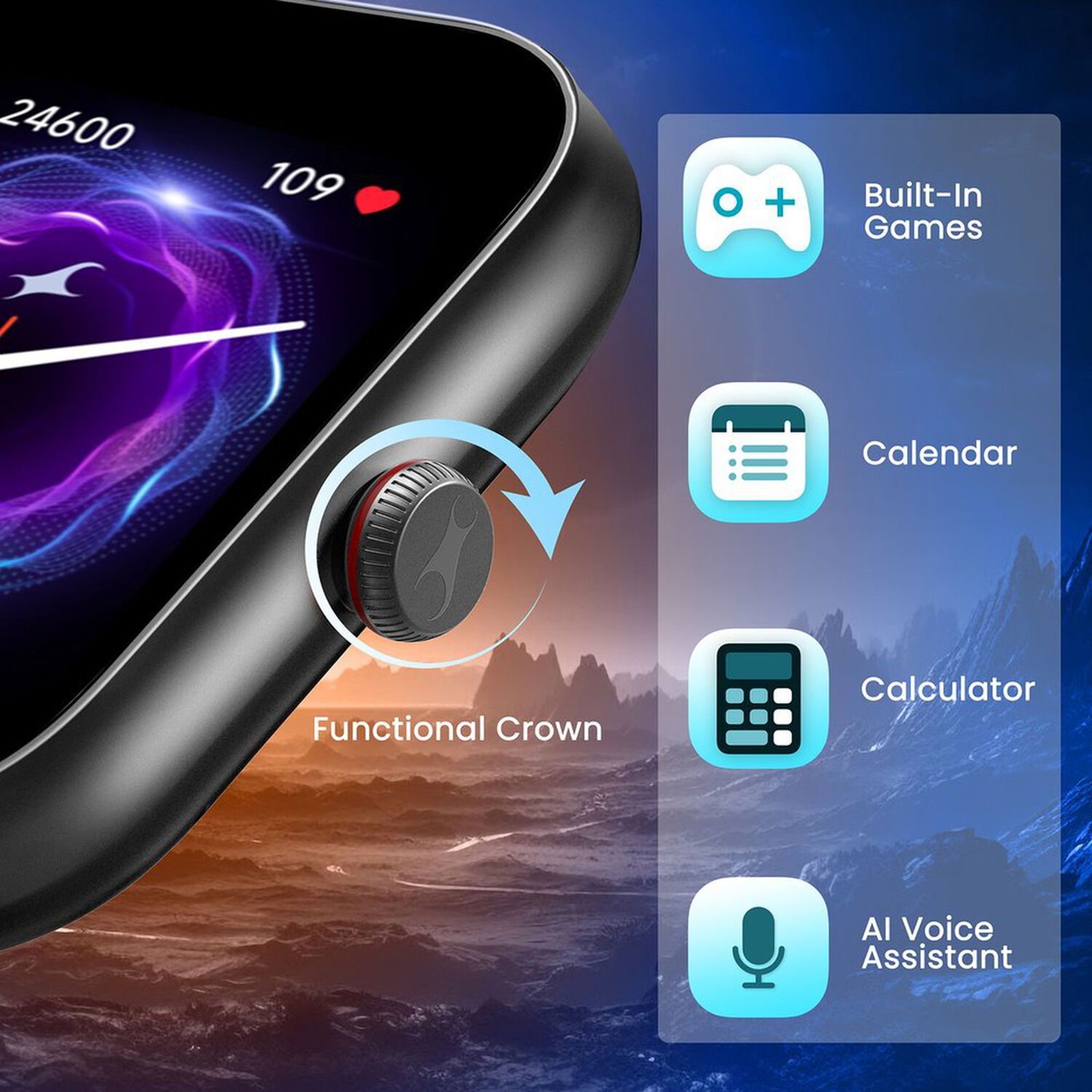 fastrack Kruz Plus Smartwatch with Functional Crown (48.5mm Super HD Display, Black Strap)_6