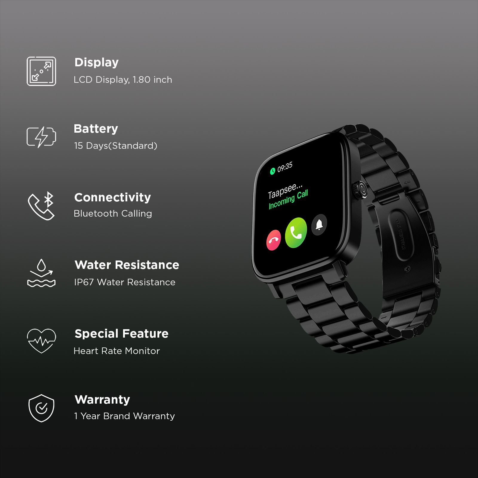 noise ColorFit Pulse 2 Pro Elite Smartwatch with Bluetooth Calling (45.7mm LCD Display, IP67 Water Resistance, Black Strap)_3
