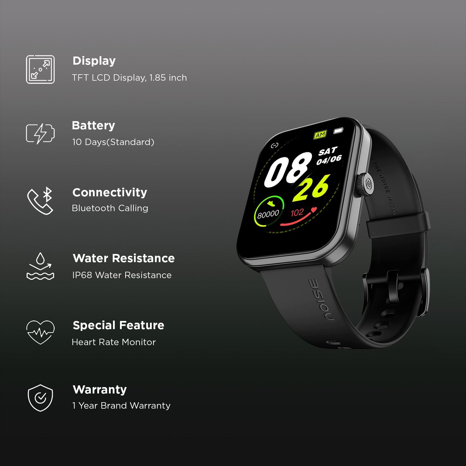 noise ColorFit Victor 2025 Smartwatch with Bluetooth Calling (46.9mm TFT LCD Display, IP68 Water Resistant, Jet Black Strap)_2