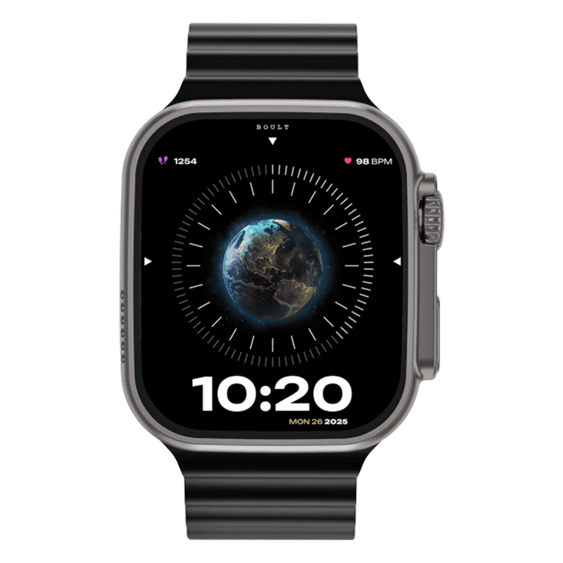 GOBOULT Crown Bluetooth Calling Android OS Smartwatch (49.5mm HD Display, Working Crown, Black Strap)_1