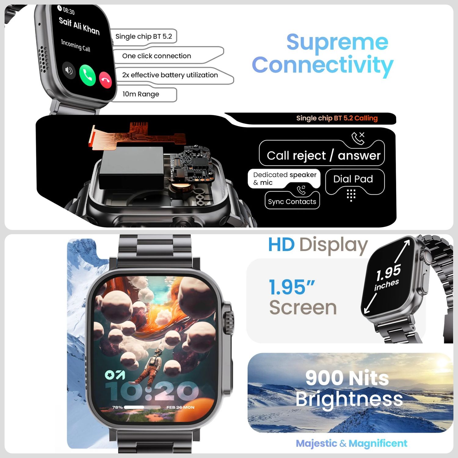 GOBOULT Crown Bluetooth Calling Android OS Smartwatch (49.5mm HD Display, Working Crown, Black Strap)_12