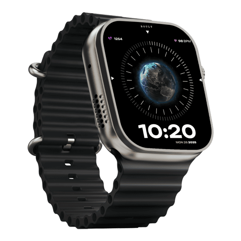 GOBOULT Crown Bluetooth Calling Android OS Smartwatch (49.5mm HD Display, Working Crown, Black Strap)_3