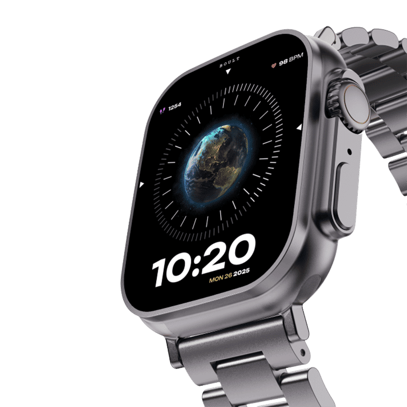 GOBOULT Crown Bluetooth Calling Android OS Smartwatch (49.5mm HD Display, Working Crown, Silver Strap)_5