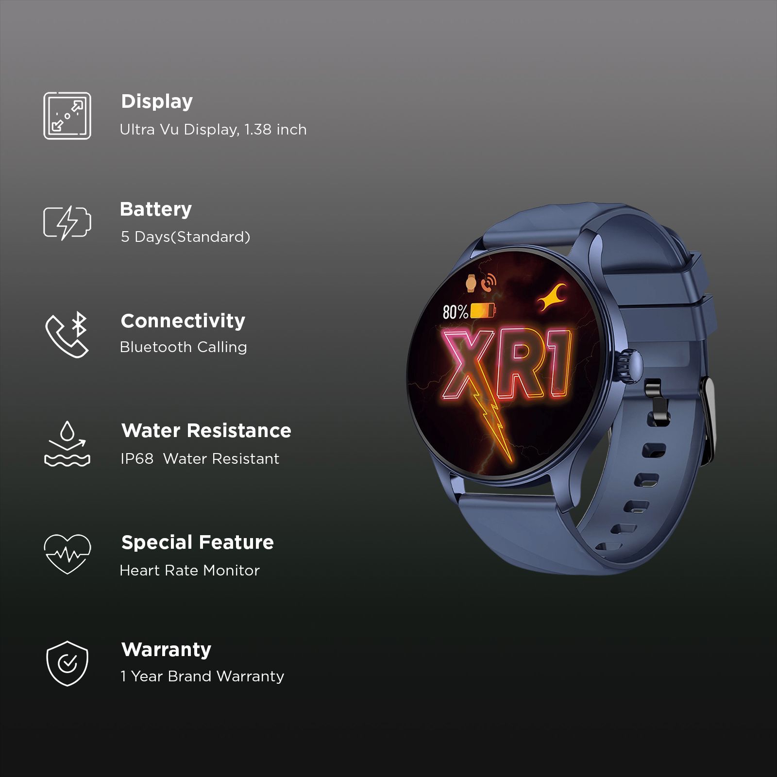 fastrack Revoltt XR1 Smartwatch with Bluetooth Calling (35mm UltraVU HD Display, IP68 Water Resistant, Blue Strap)_3