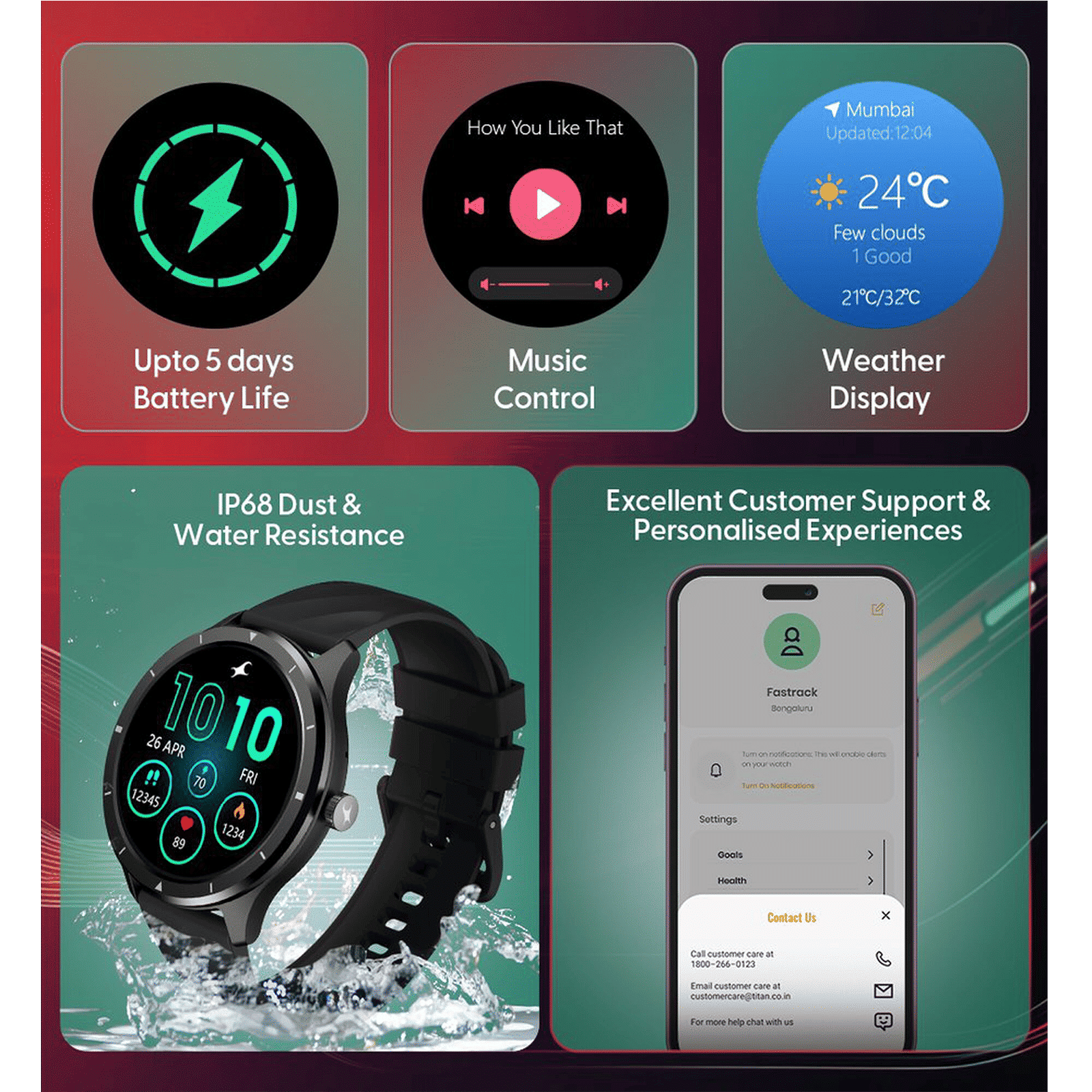 fastrack Revoltt FR2 Smartwatch with Bluetooth Calling (35mm UltraVU TFT Display, IP68 Water Resistant, Black Strap)_9