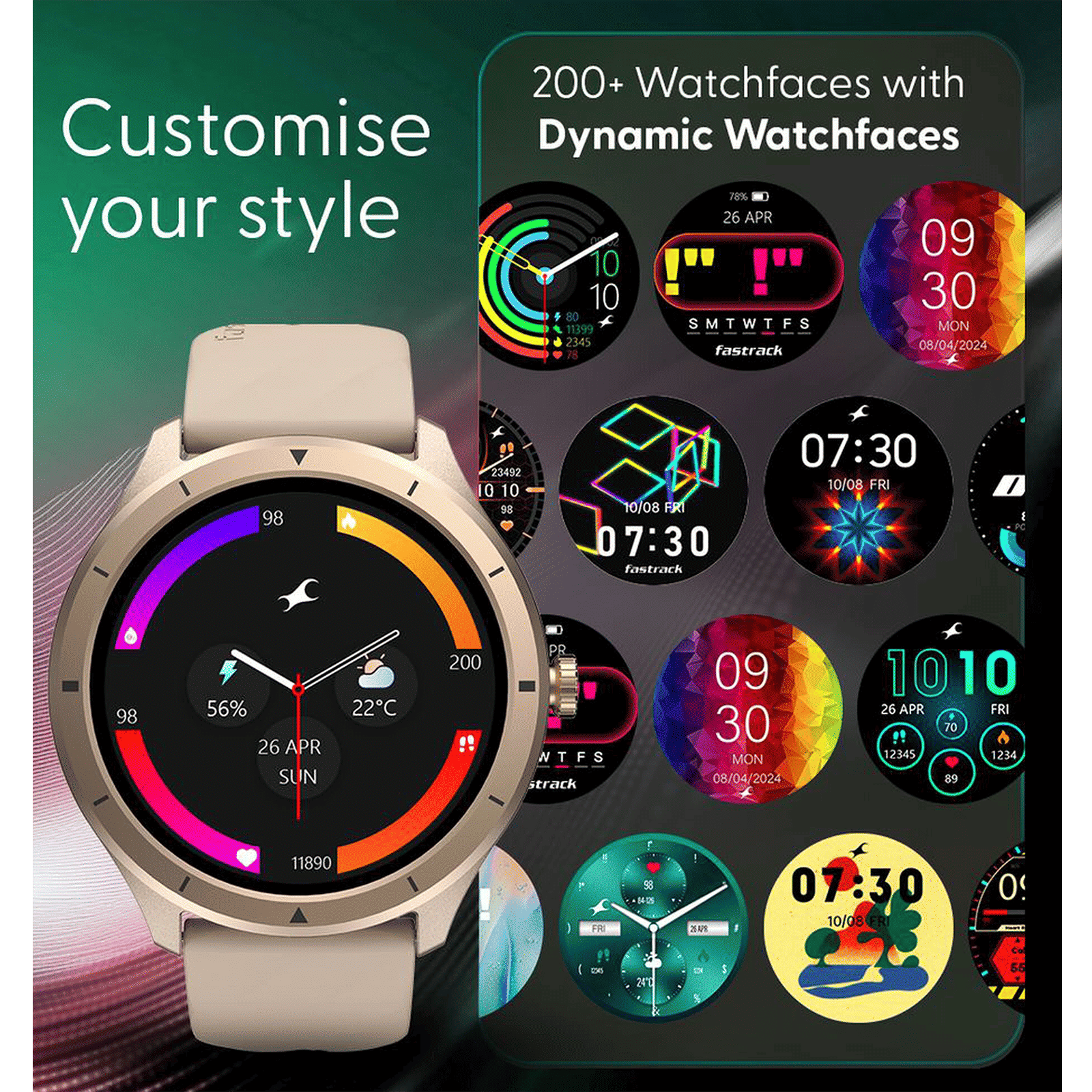 fastrack Revoltt FR2 Smartwatch with Bluetooth Calling (35mm UltraVU TFT Display, IP68 Water Resistant, Beige Strap)_8