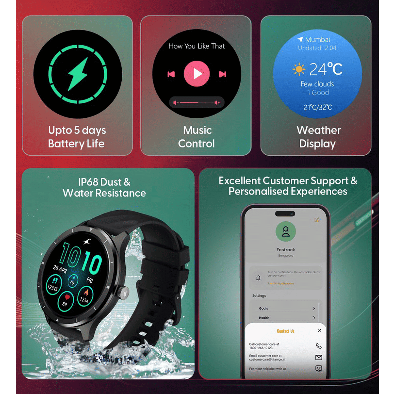 fastrack Revoltt FR2 Smartwatch with Bluetooth Calling (35mm UltraVU TFT Display, IP68 Water Resistant, Beige Strap)_9