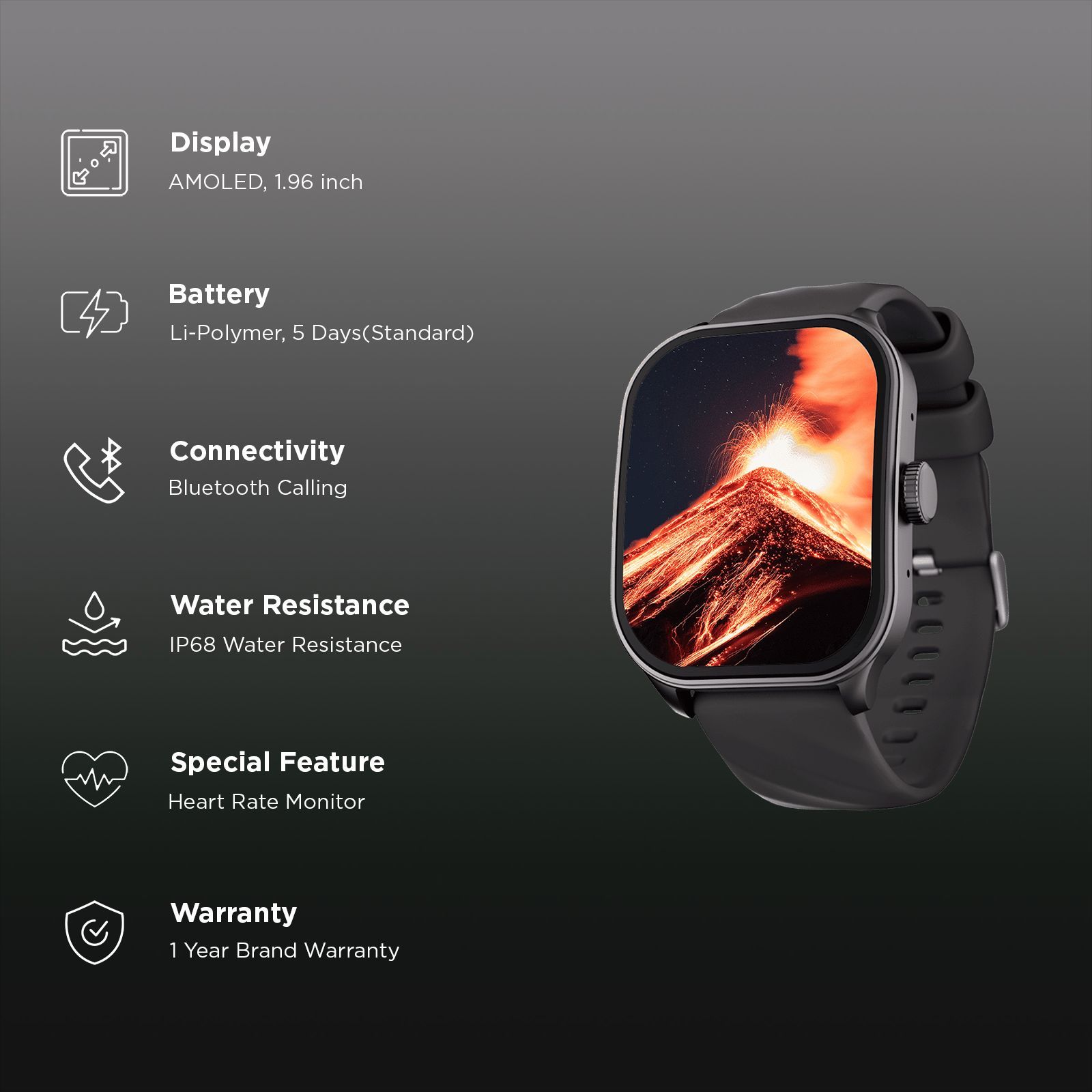 fastrack Revoltt FS1 Pro Smartwatch with Bluetooth Calling (49.7mm AMOLED Arched Display, IP68 Water Resistant, Black Strap)_3