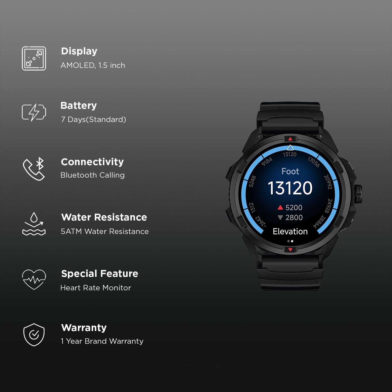 noise NoiseFit Endeavour Pro Smartwatch with Bluetooth Calling (38.1mm AMOLED Display, 5ATM Water Resistant, Carbon Black)_2