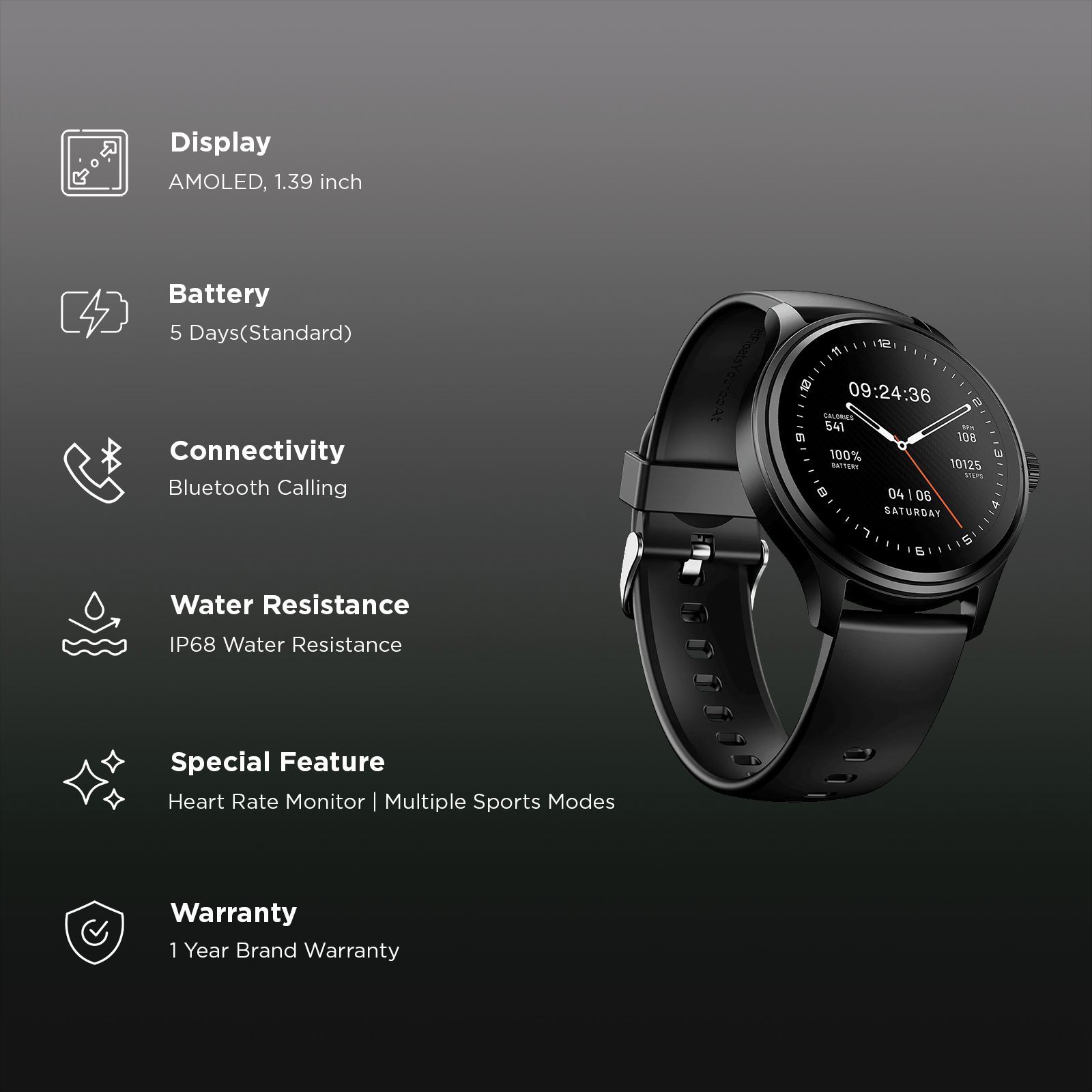 boAt Lunar Orbit 2 Smartwatch with Bluetooth Calling (35.3mm AMOLED Display, IP68 Water Resistance, Active Black Strap) boAt Lunar Orbit 2 Smartwatch with Bluetooth Calling (35.3mm AMOLED Display, IP68 Water Resistance, Active Black Strap)_2