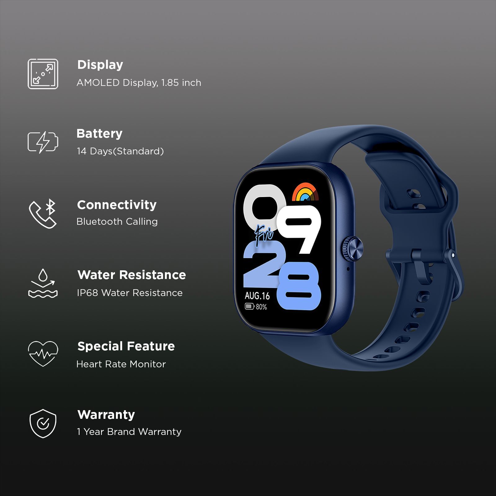 Redmi Move Bluetooth Android 6.0 Smartwatch (47mm AMOLED Display, 140+ Sports Modes, Quick Release TPU Blue Blaze Strap)_2