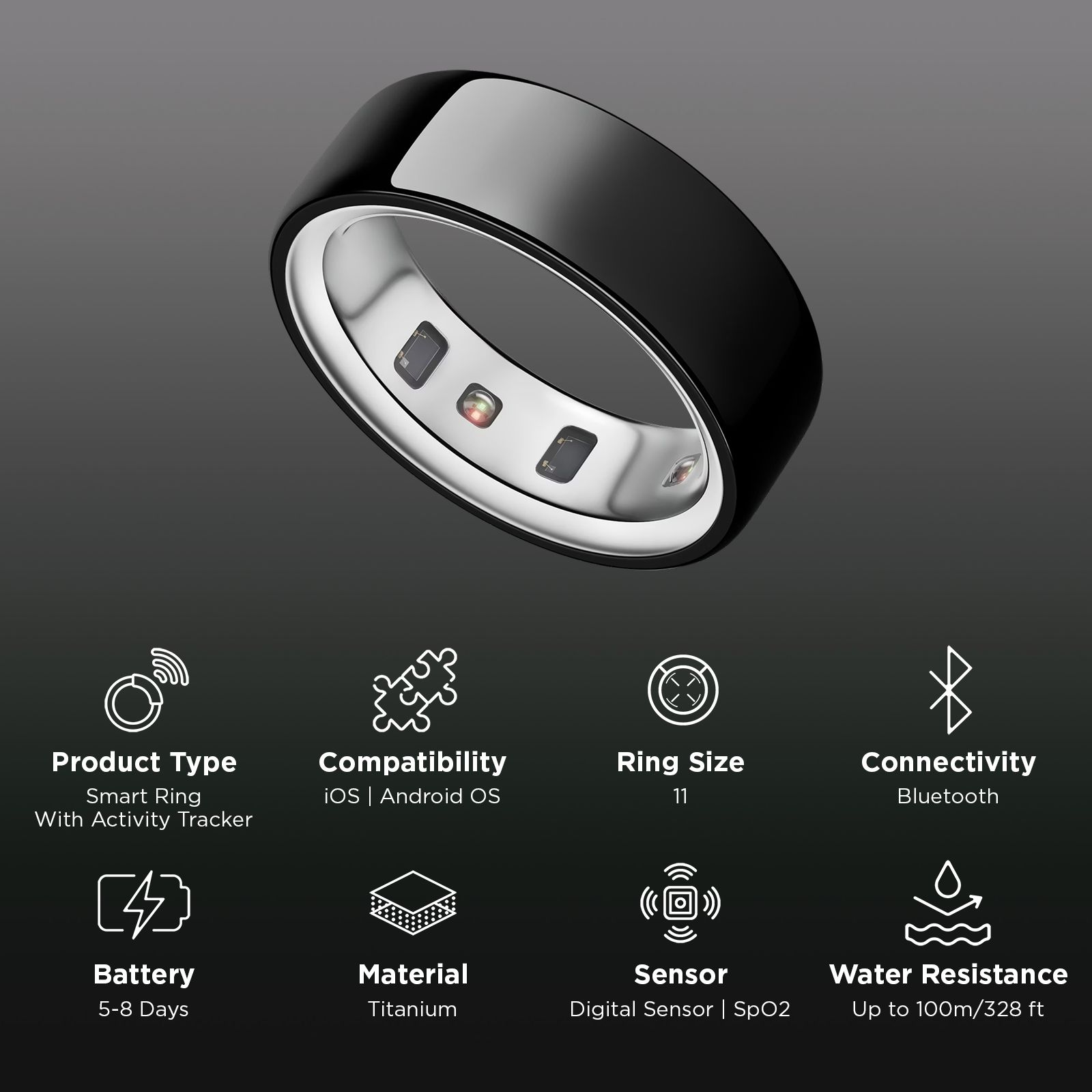 Oura Ring 4 Smart Ring with Activity Tracker (Size 11, Smart Sensing Technology, Black)_2