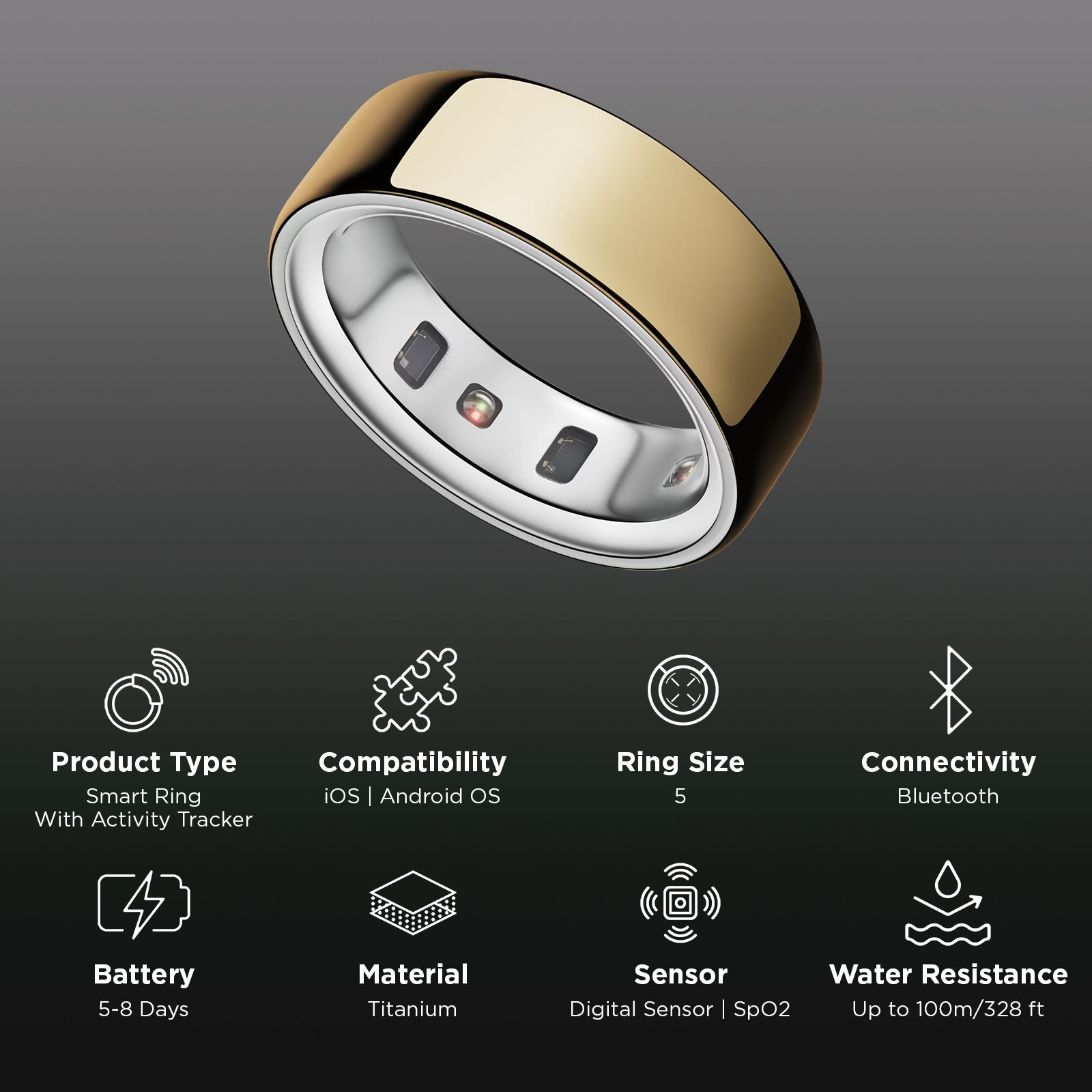 Oura Ring 4 Smart Ring with Activity Tracker (Size 5, Smart Sensing Technology, Gold)_2