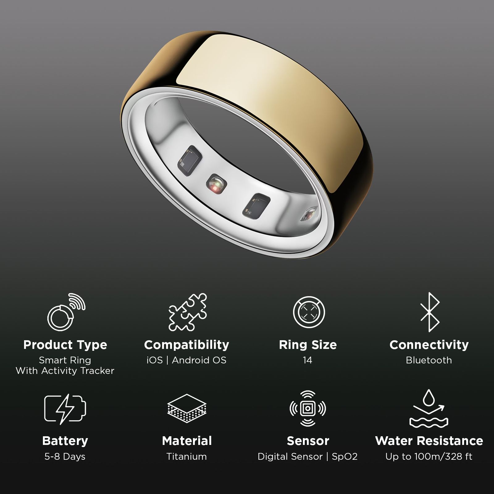 Oura Ring 4 Smart Ring with Activity Tracker (Size 14, Smart Sensing Technology, Gold)_2