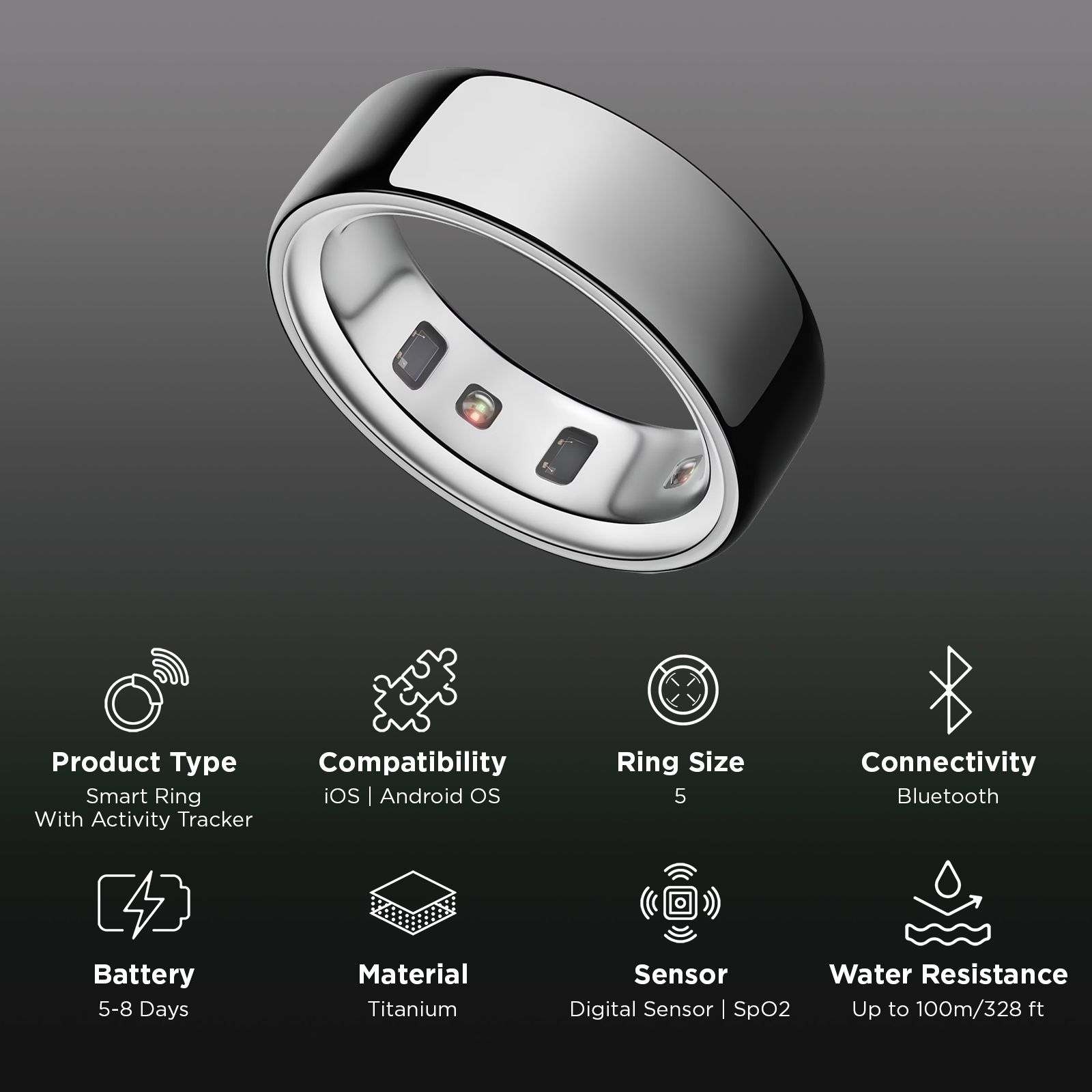 Oura Ring 4 Smart Ring with Activity Tracker (Buy Sizing Kit First, Size 5, Smart Sensing Technology, Silver) Oura Ring 4 Smart Ring with Activity Tracker (Buy Sizing Kit First, Size 5, Smart Sensing Technology, Silver)_2