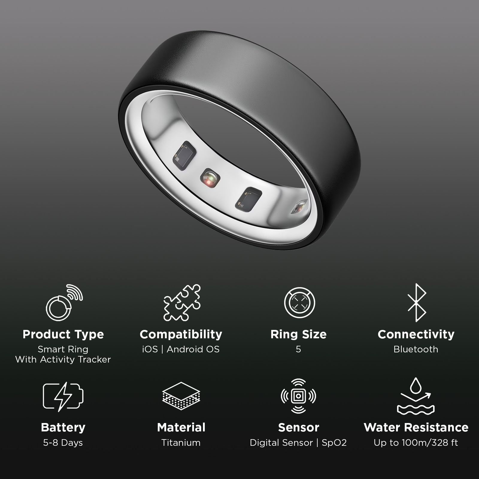 Oura Ring 4 Smart Ring with Activity Tracker (Size 5, Smart Sensing Technology, Stealth Black)_2