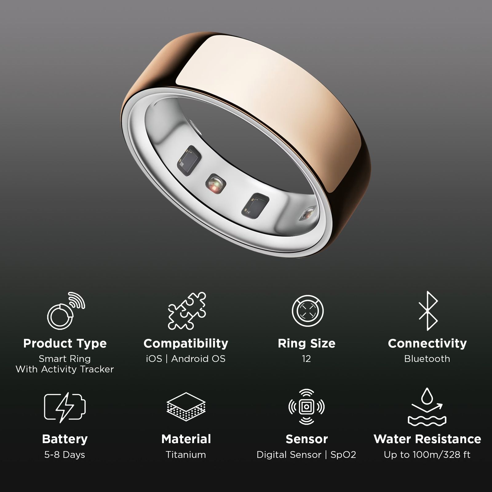 Oura Ring 4 Smart Ring with Activity Tracker (Buy Sizing Kit First, Size 12, Smart Sensing Technology, Rose Gold)_2