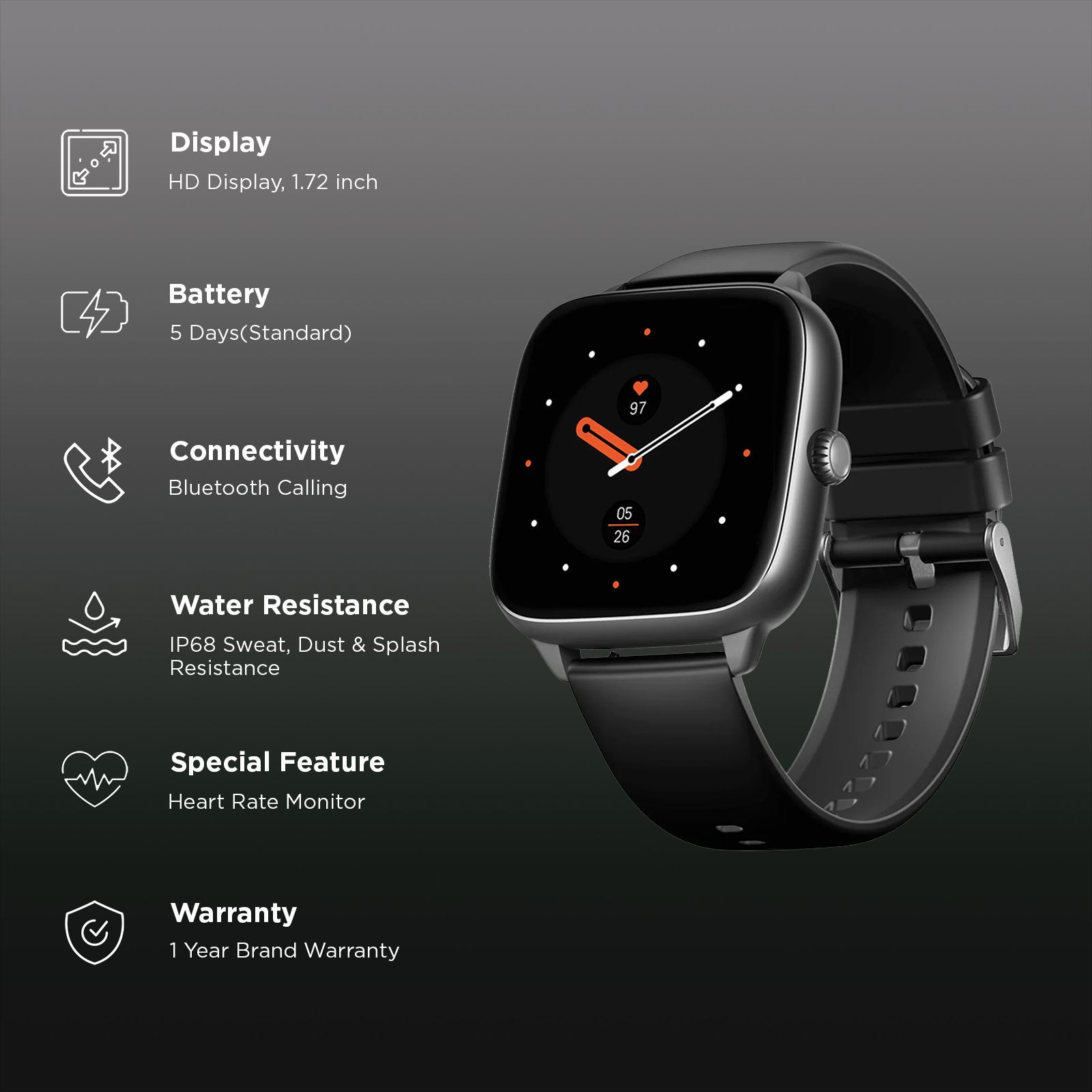 boAt Storm Verge Smartwatch with Bluetooth Calling (43.7mm Ultra HD Display, IP68 Dust, Sweat & Splash Resistance, Active Black Strap)_2