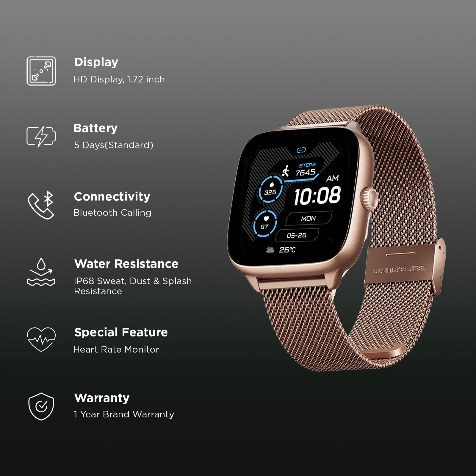 boAt Storm Verge Smartwatch with Bluetooth Calling (43.7mm Ultra HD Display, IP68 Dust, Sweat & Splash Resistance, Rose Gold Strap) boAt Storm Verge Smartwatch with Bluetooth Calling (43.7mm Ultra HD Display, IP68 Dust, Sweat & Splash Resistance, Rose Gold Strap)_2