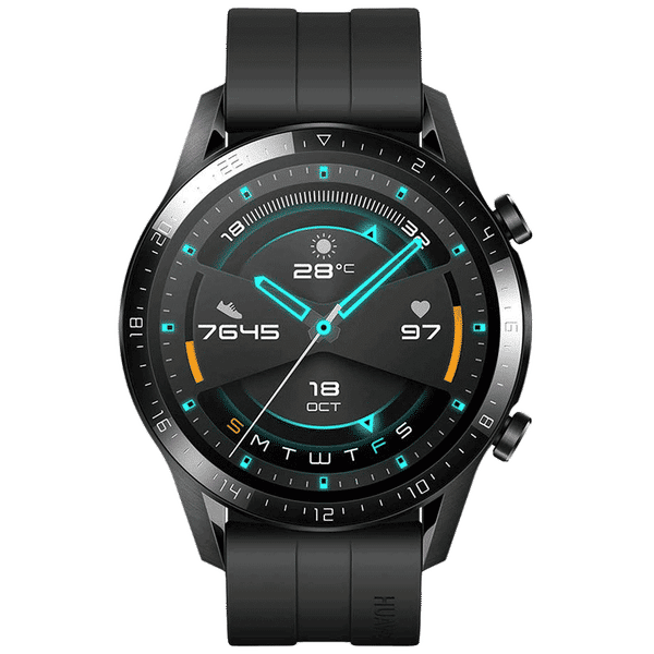 Huawei GT2 Smartwatch (GPS, 46mm) (Gemstone Processing Technology,  LATONA-B19S, Black/Latona Black, Sport Band)