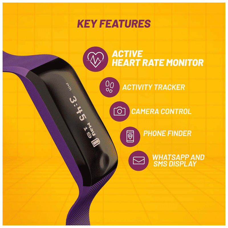 Fastrack Reflex Beat Smart Band (45.3mm) (Active Heart Rate Monitor, SWD90066PP02, Black/Purple, PU Band)_7
