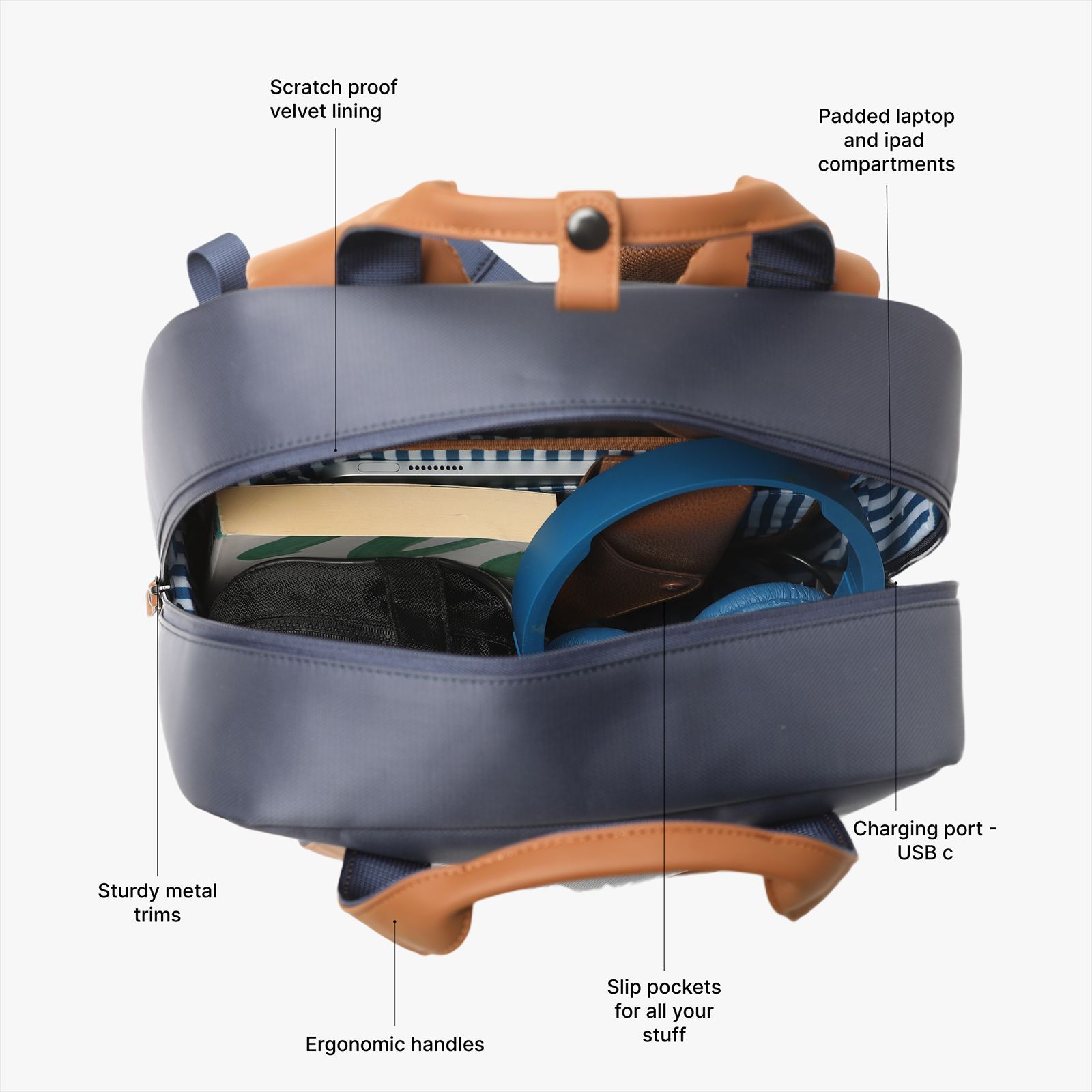 hoi polloi Stanly Nylon, Polyester, PU Laptop Backpack for 16 Inch Laptop (13.8 L, Water Resistant, Starry Night Blue & Tan) hoi polloi Stanly Nylon, Polyester, PU Laptop Backpack for 16 Inch Laptop (13.8 L, Water Resistant, Starry Night Blue & Tan)_5