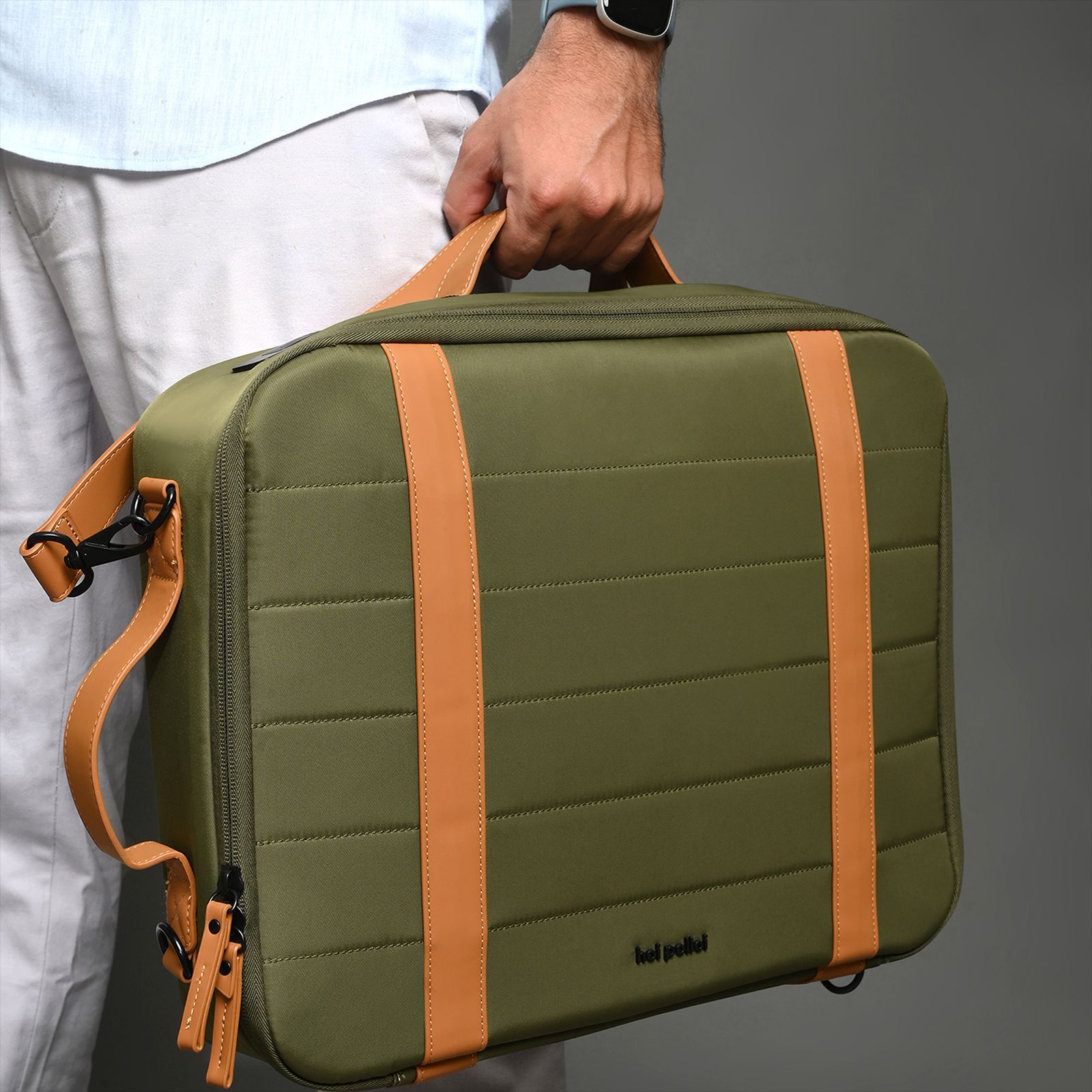 hoi polloi DWYT Nylon, Polyester, PU Laptop Messenger Bag for 16 Inch Laptop (11.7 L, Water Resistant, Camouflage Green & Tan)_8