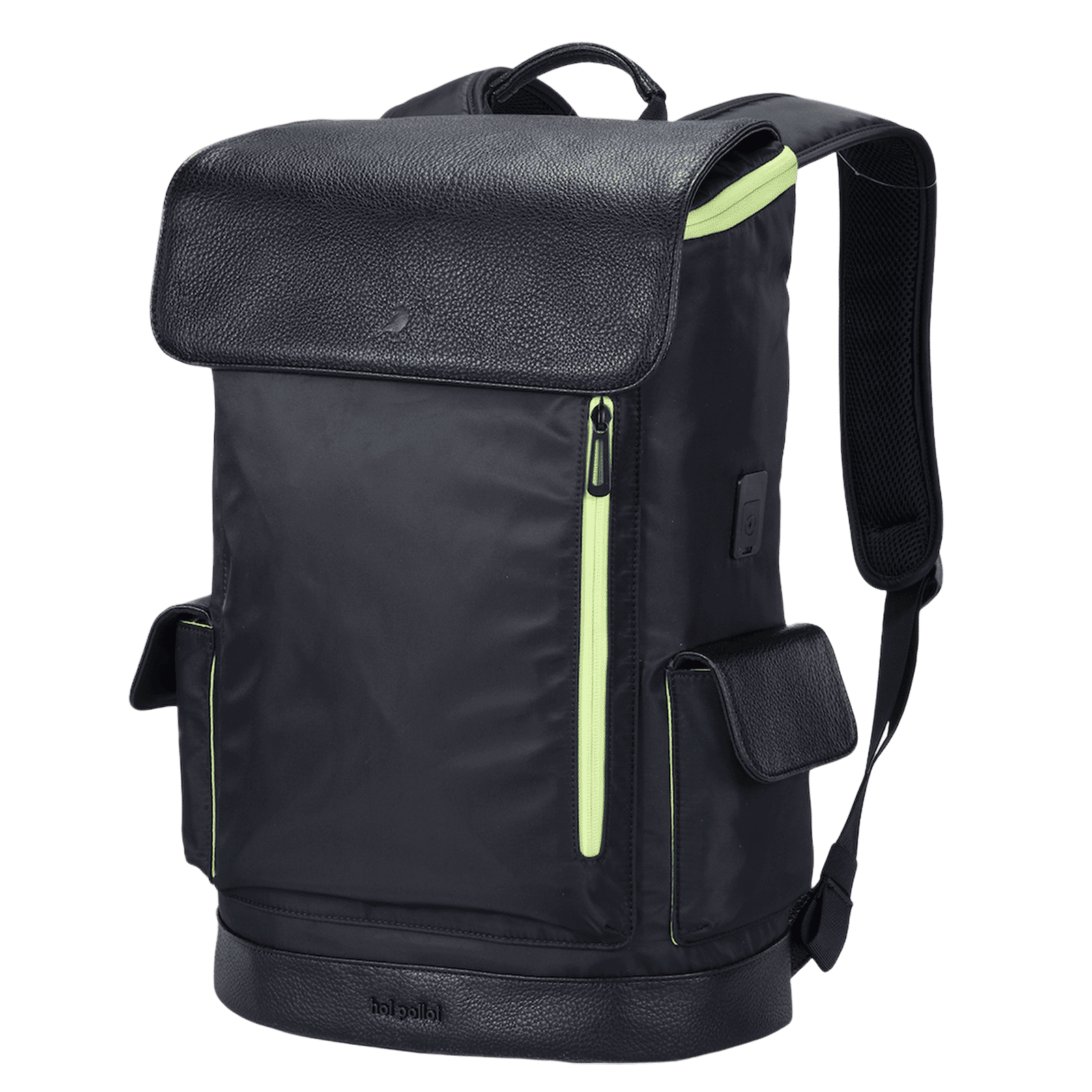 hoi polloi RAYRAY Nylon, Polyester, PU Laptop Backpack for 15.6 Inch Laptop (20 L, Water Resistant, Obsidian Black & Neon)_1