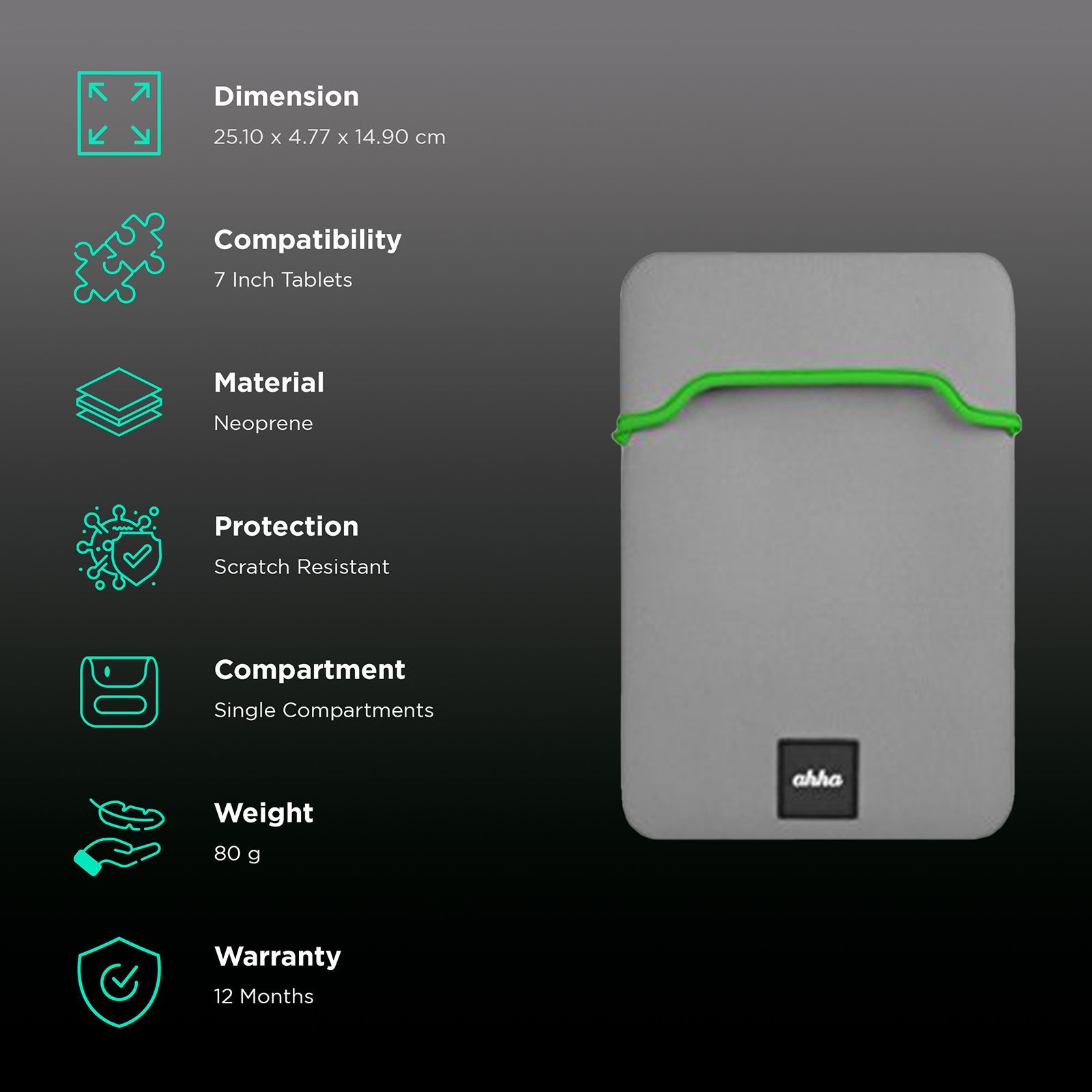 Ahha Clemens Neoprene Sleeve for 7 Inch Tablets (Scratch Resistant, Space Grey)_3