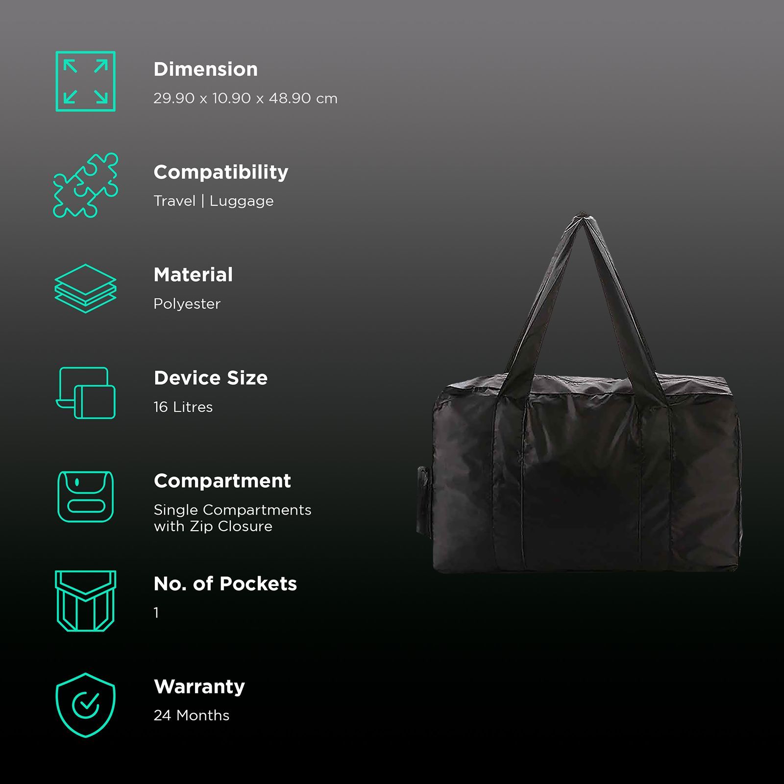 TRAVEL BLUE 16 Litres Polyester Duffle Bag ( Transformative Design, TB-51, Black)_3