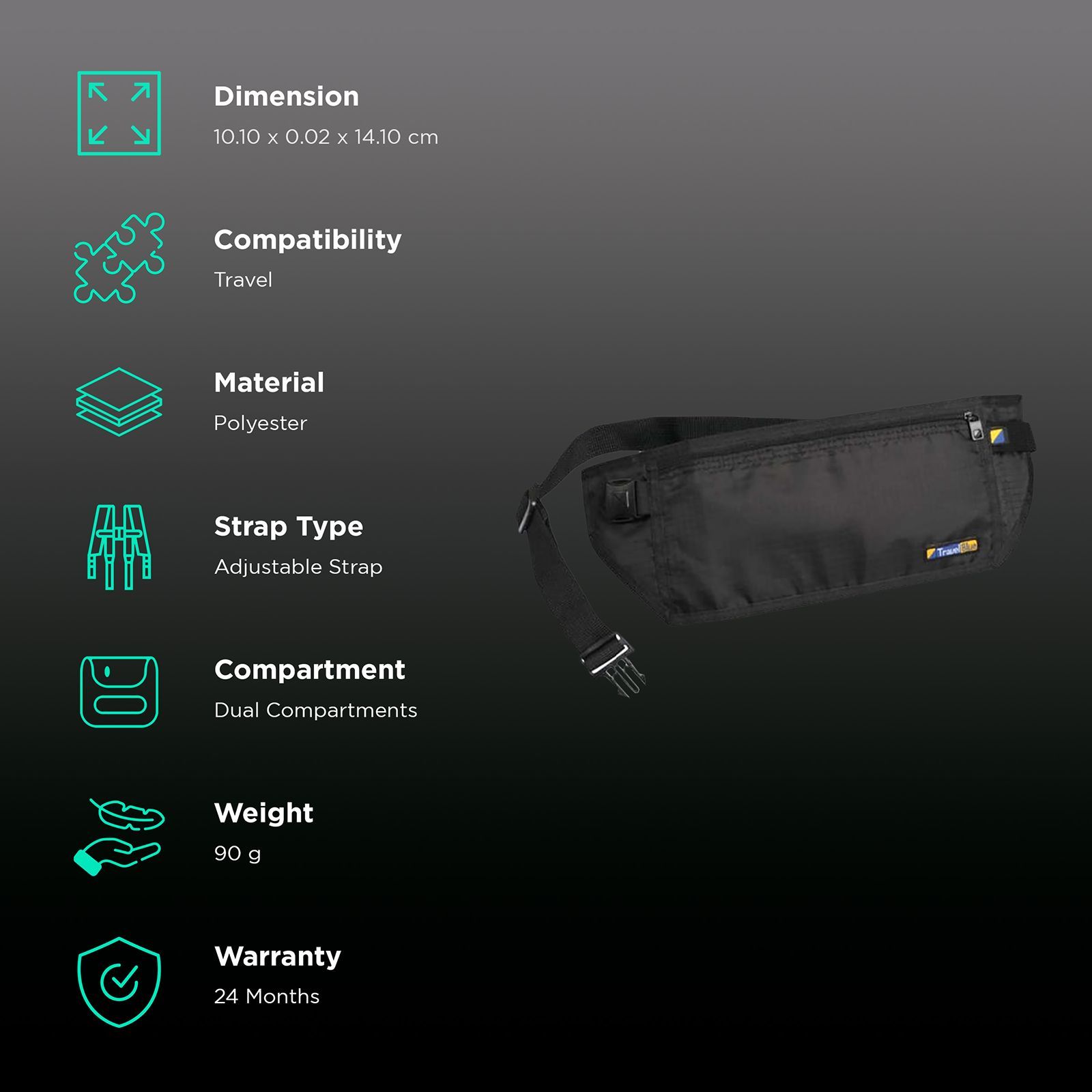 TRAVEL BLUE Security Money Belt (TB-111BL, Black)_2