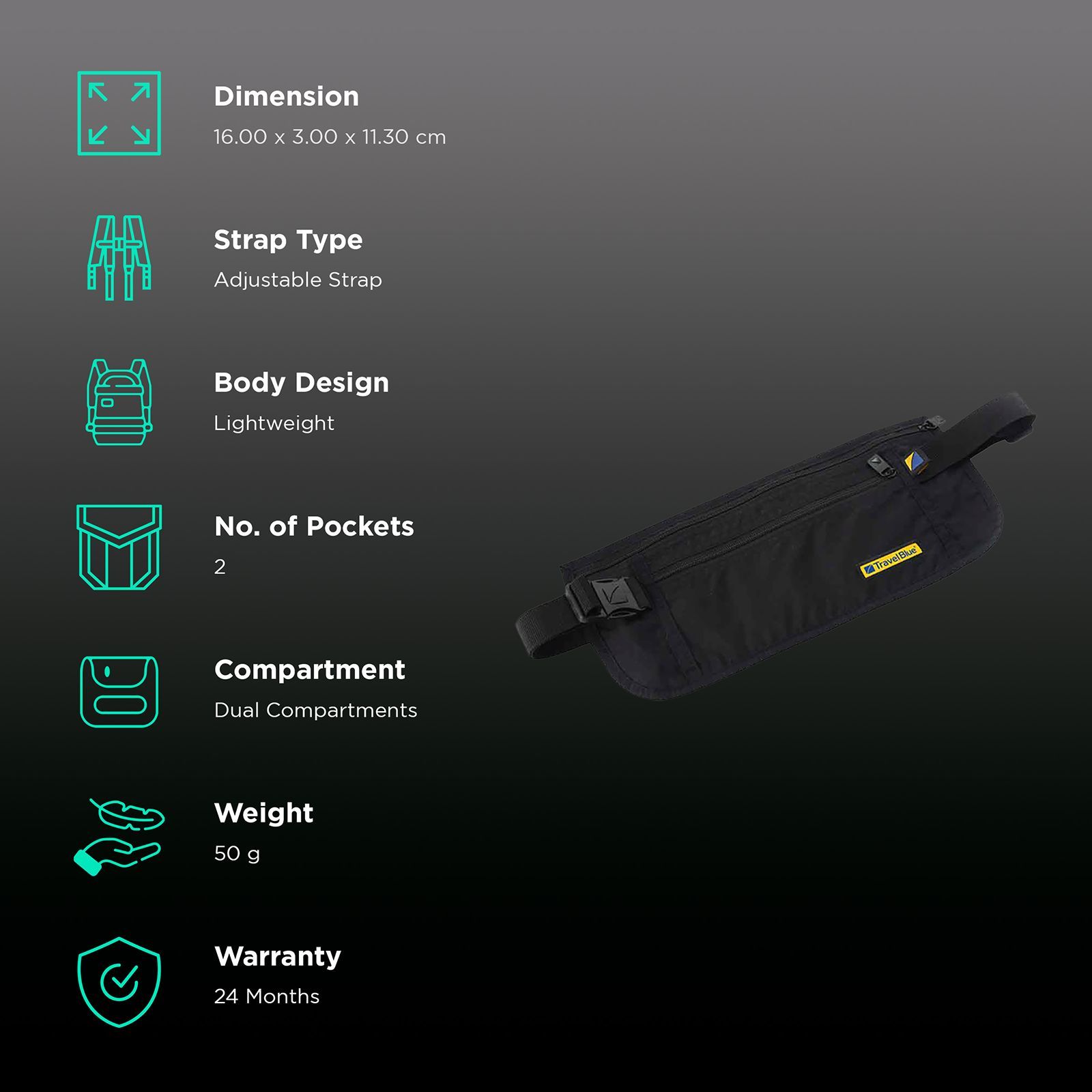 TRAVEL BLUE Ultra Slim Money Belt (113, Black)_3