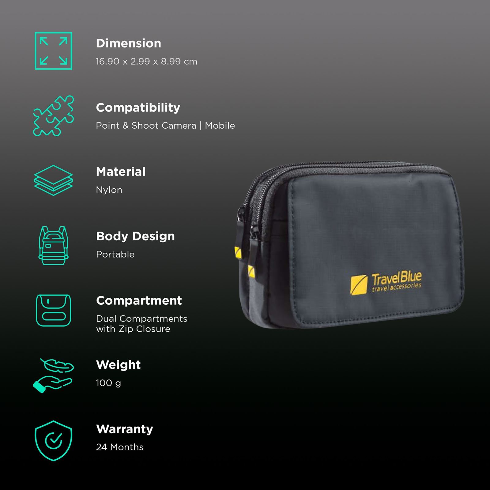 TRAVEL BLUE Combi Nylon Point & Shoot Sleeve (TB-737, Black) TRAVEL BLUE Combi Nylon Point & Shoot Sleeve (TB-737, Black)_3