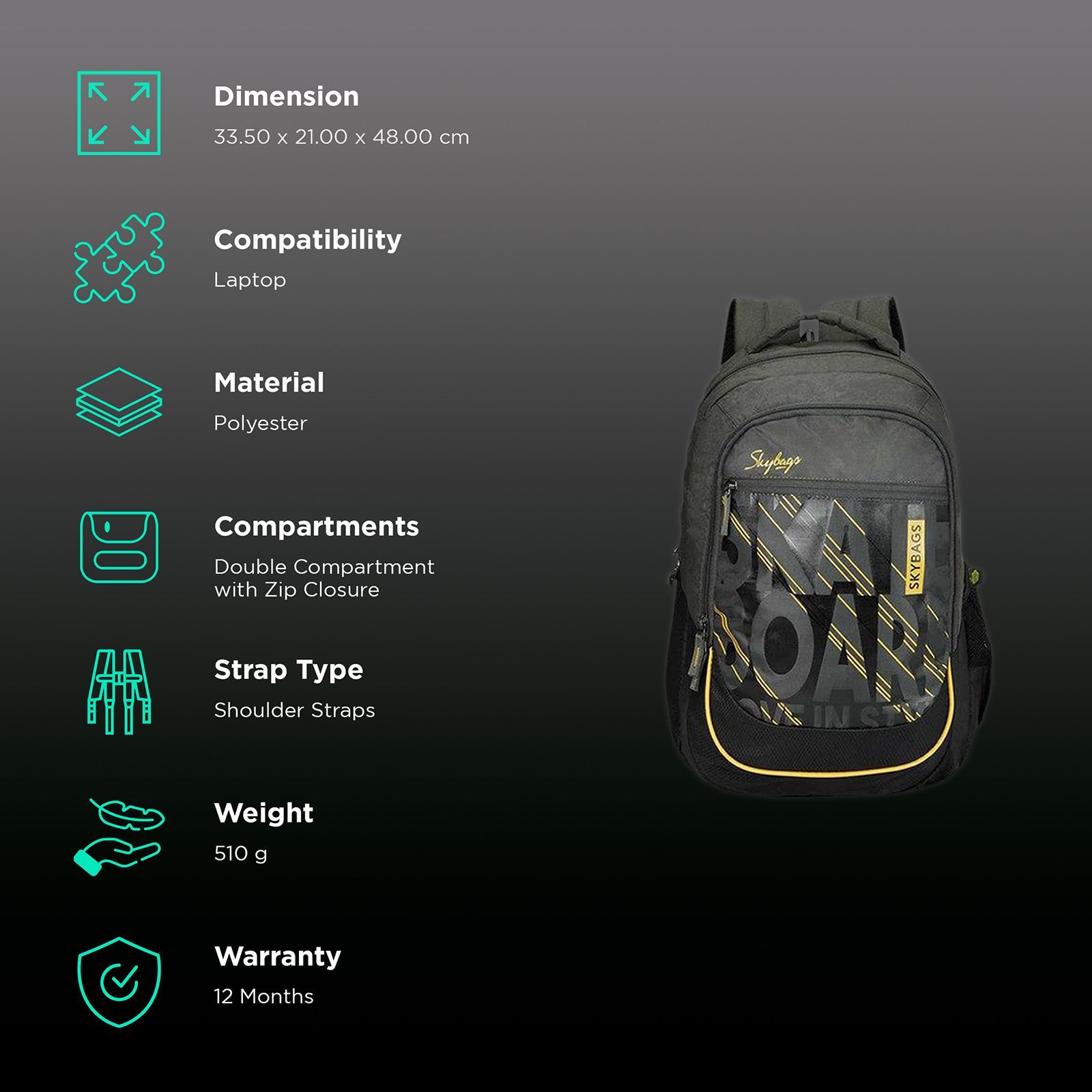 Skybags Arthur Polyester Laptop Backpack for 15 Inch Laptop (30L, Padded Shoulder Straps, Black) Skybags Arthur Polyester Laptop Backpack for 15 Inch Laptop (30L, Padded Shoulder Straps, Black)_2