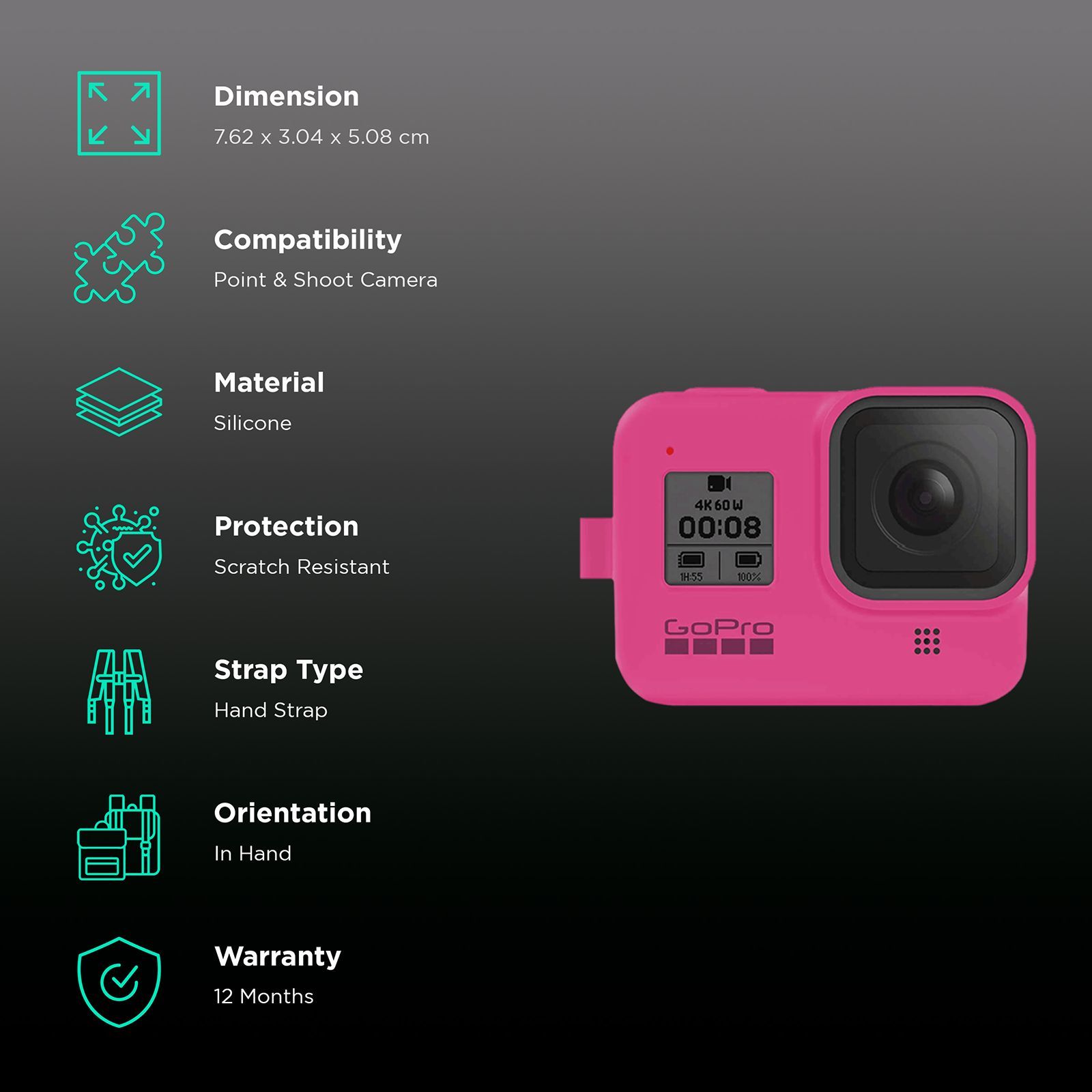 GoPro Sleeve for Action Camera (Adjustable Lanyard, AJSST-007, Electric Pink)_2